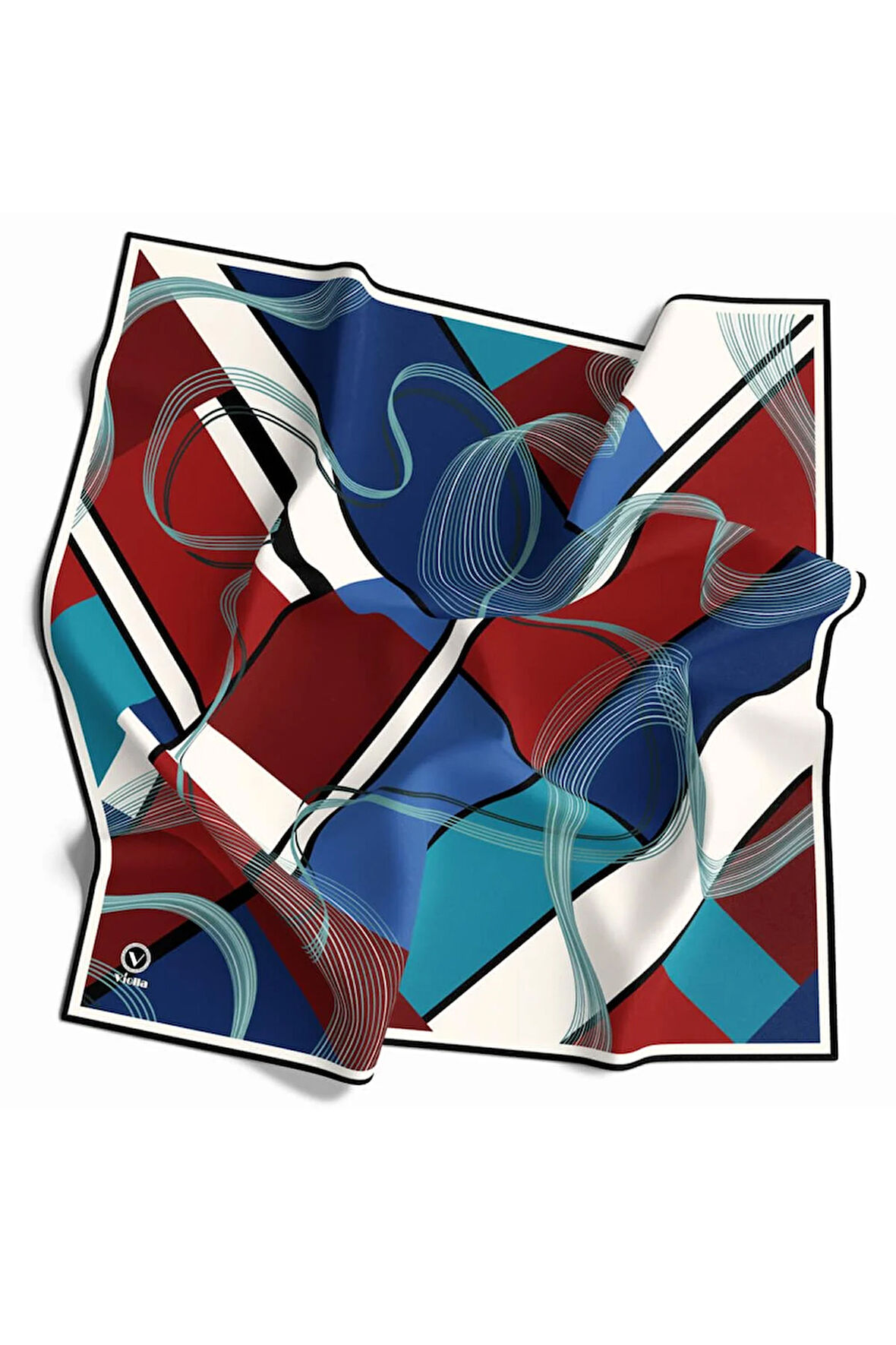 Twill Geometrik Desenli Bordo - Lacivert Renkli 90x90 Eşarp (İpek İçermez) Dikim Şekli : El Dikişi