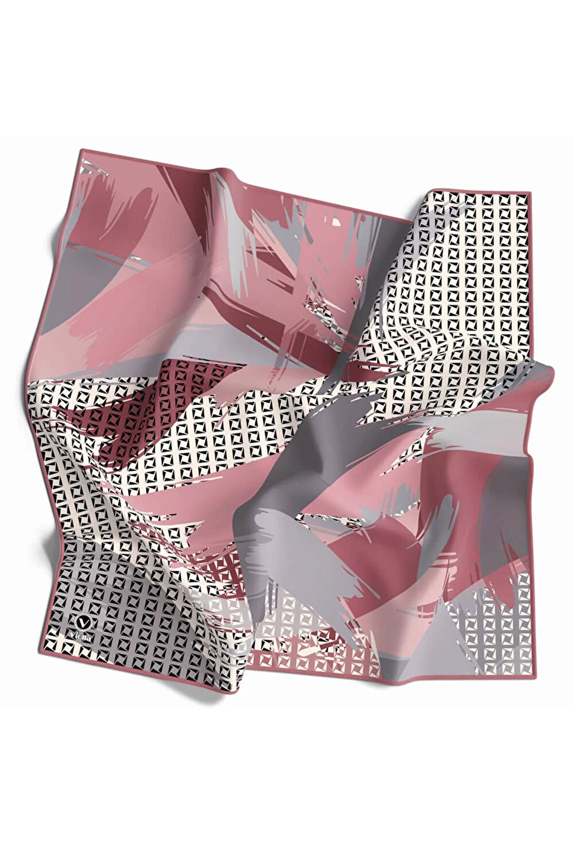 Rayon Geometrik Fırça Desenli Pudra Renkli 90x90 Dikim Şekli : El Dikişi Eşarp (İpek İçermez) Kenar Dikiş Şekli El Dikişli