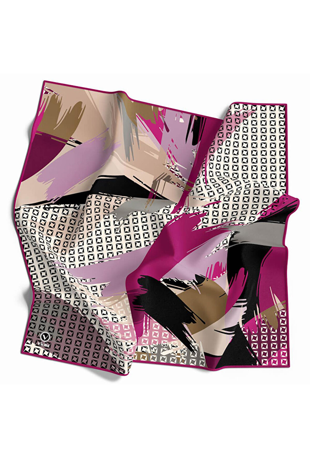 Rayon Geometrik Fırça Desenli Mürdüm Renkli 90x90 Dikim Şekli : El Dikişi Eşarp (İpek İçermez) Kenar Dikiş Şekli El Dikişli