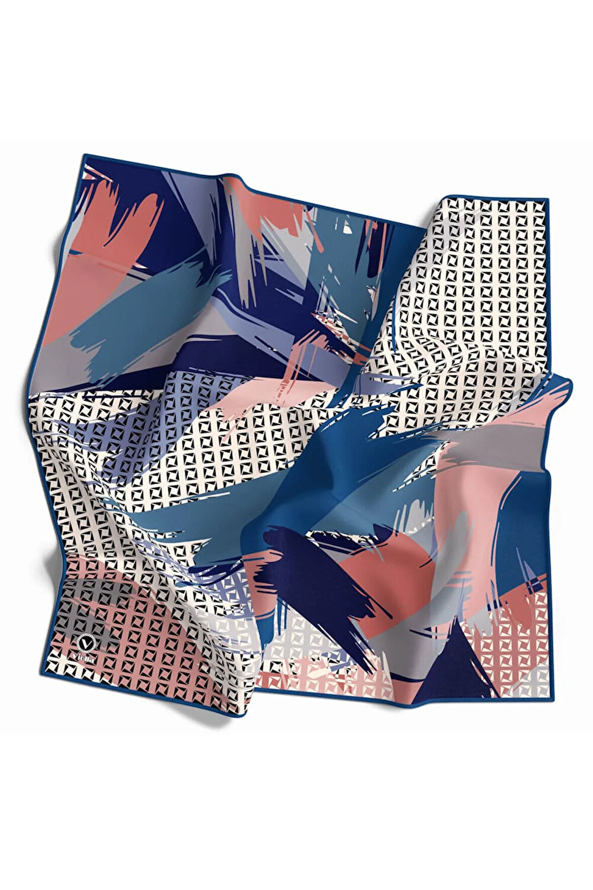 Rayon Geometrik Fırça Desenli İndigo Renkli 90x90 Dikim Şekli : El Dikişi Eşarp (İpek İçermez) Kenar Dikiş Şekli El Dikişli