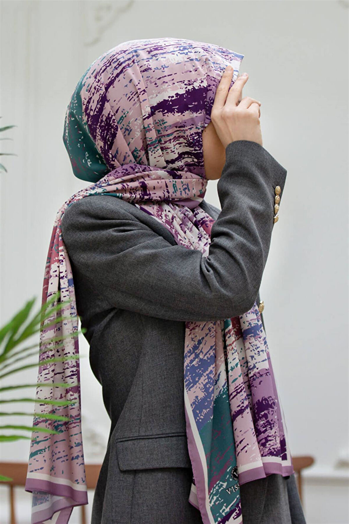 LÜKS MEDİNE İPEĞİ FIRÇA DESENLİ LİLA RENKLİ 75X195 KIRIŞMAZ ŞAL MOSS KREP DİKİŞ TİPİ İTALYAN DİKİŞLİ