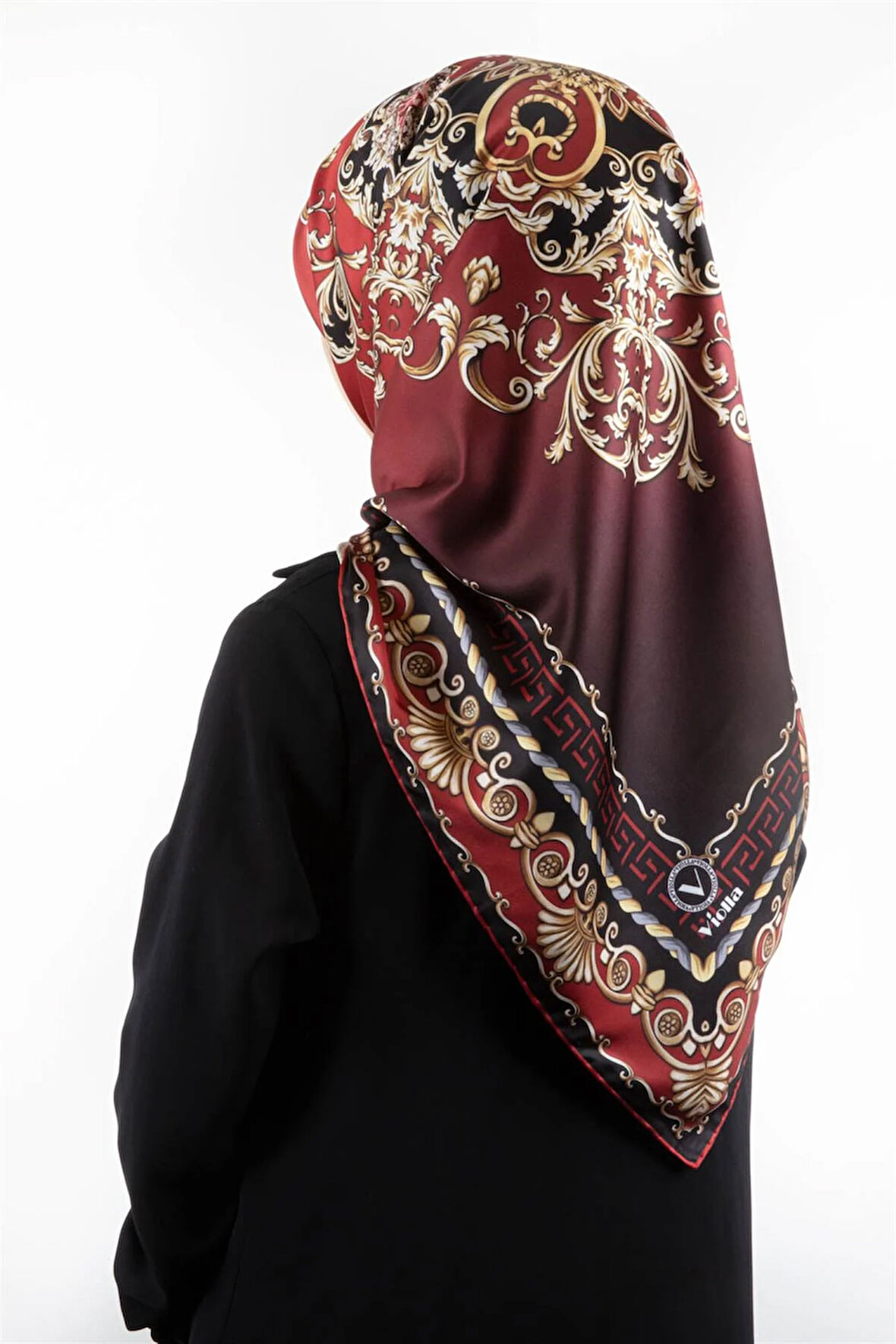 Twill Barok Desenli Bordo Renkli 90x90 Eşarp (İpek İçermez) Dikim Şekli : El Dikişi