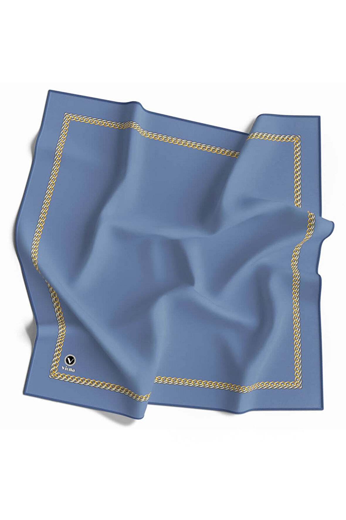 Twill Kenar Motifi Zincir Desenli Düz Bebe Mavisi Renkli 90x90 Dikim Şekli : El Dikişi Eşarp (İpek İçermez)