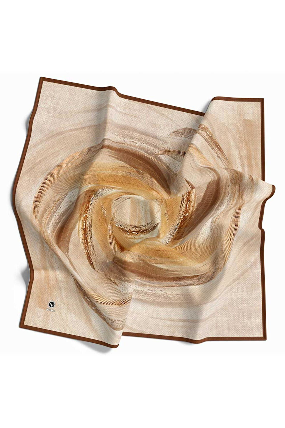 Rayon Fırça Darbesi Desenli Taba Renkli 90x90 Eşarp (İpek İçermez) Dikim Şekli : El Dikişi