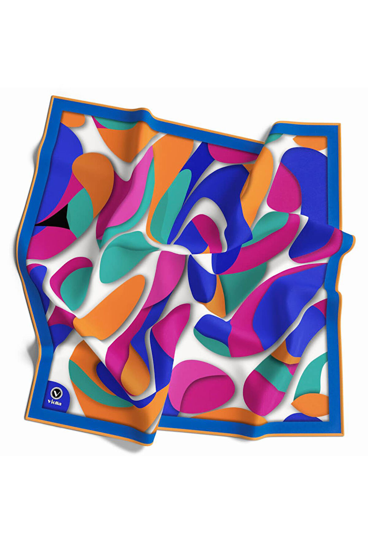 Twill Soyut Geometrik Desenli Saks - Turuncu Renkli 90x90 Eşarp (İpek İçermez) Dikim Şekli : El Dikişi