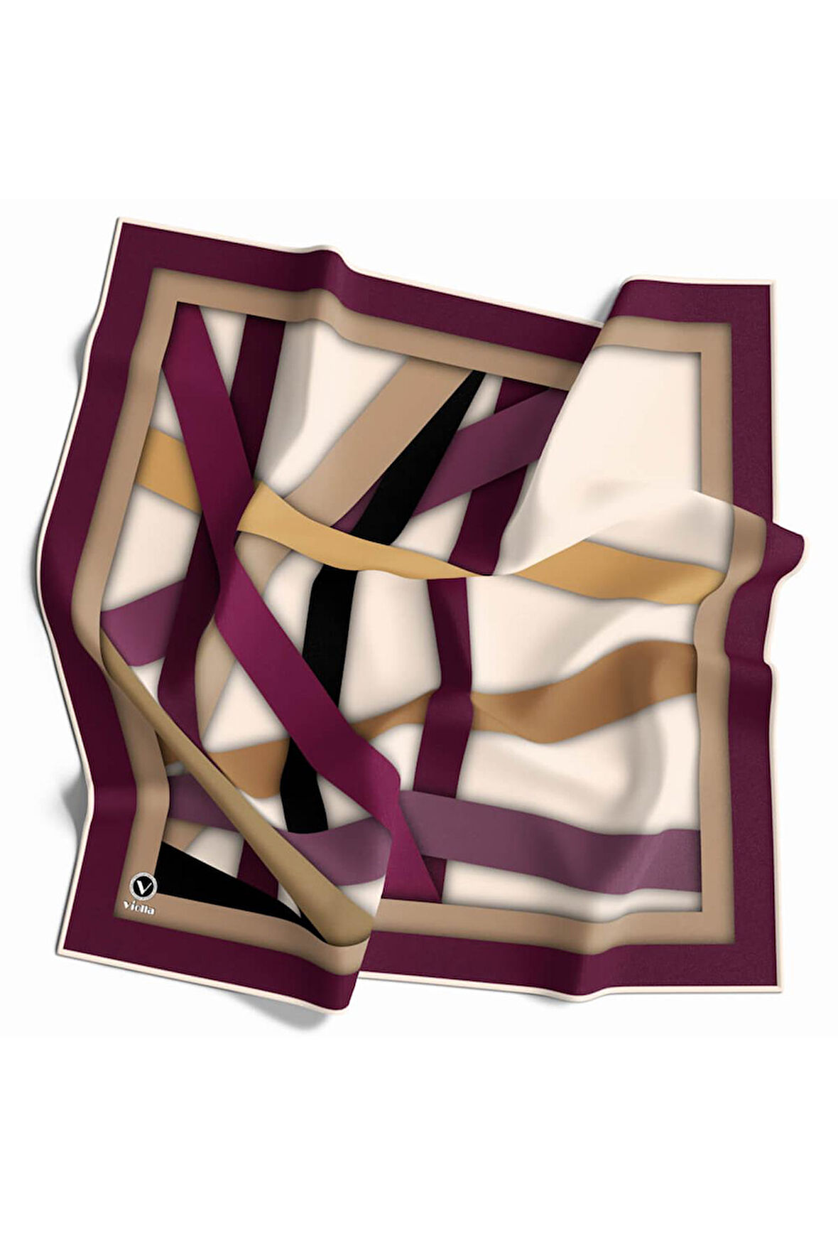 Rayon Bordürlü ve Şerit Desenli Mürdüm Renkli 90x90 Eşarp (İpek İçermez) Dikim Şekli : El Dikişi