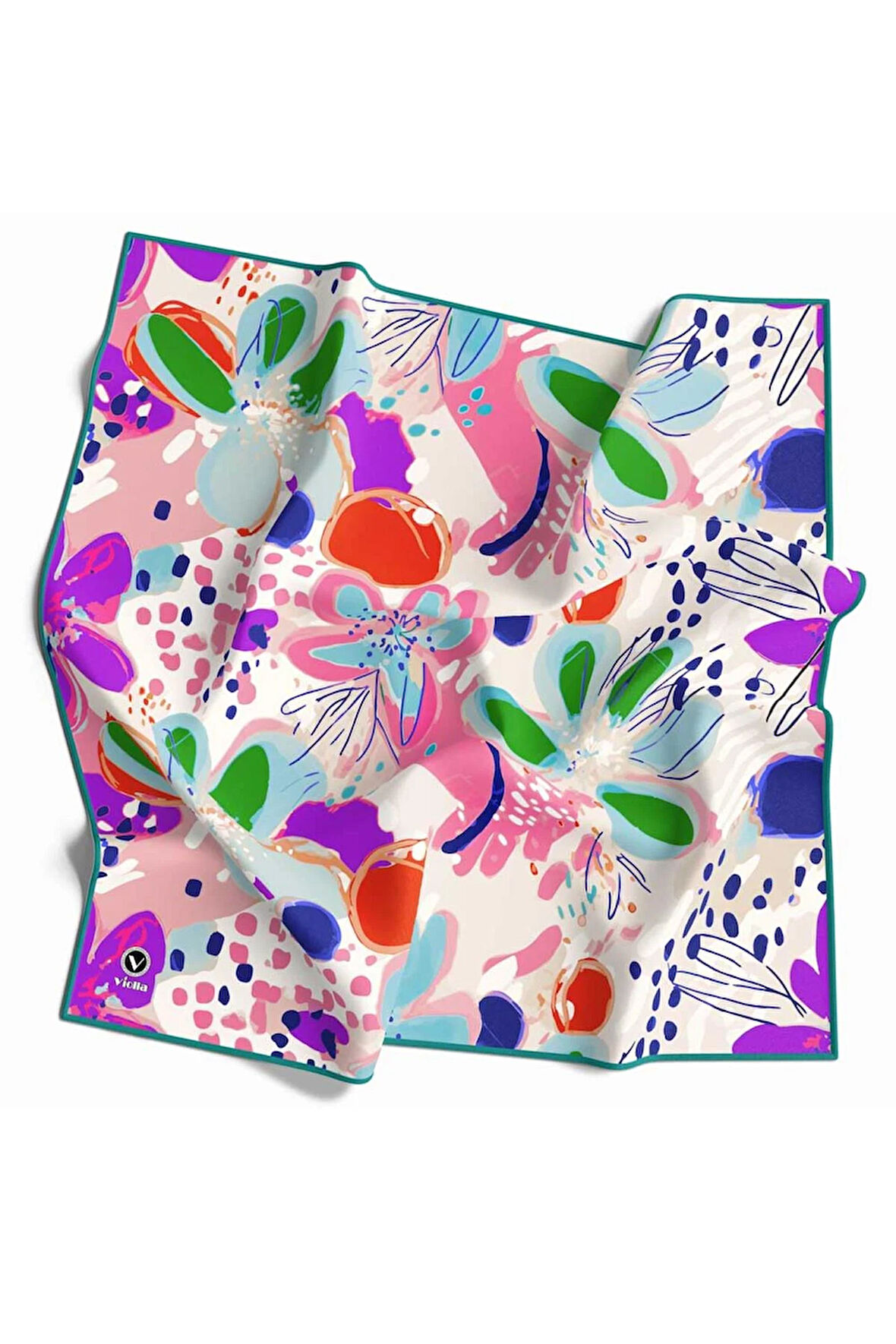 Twill Yumuşak Dokulu Çiçekli Batik Desenli Pembe - Turuncu Renkli 90x90 Eşarp (İpek İçermez) Dikim Şekli : El Dikişi