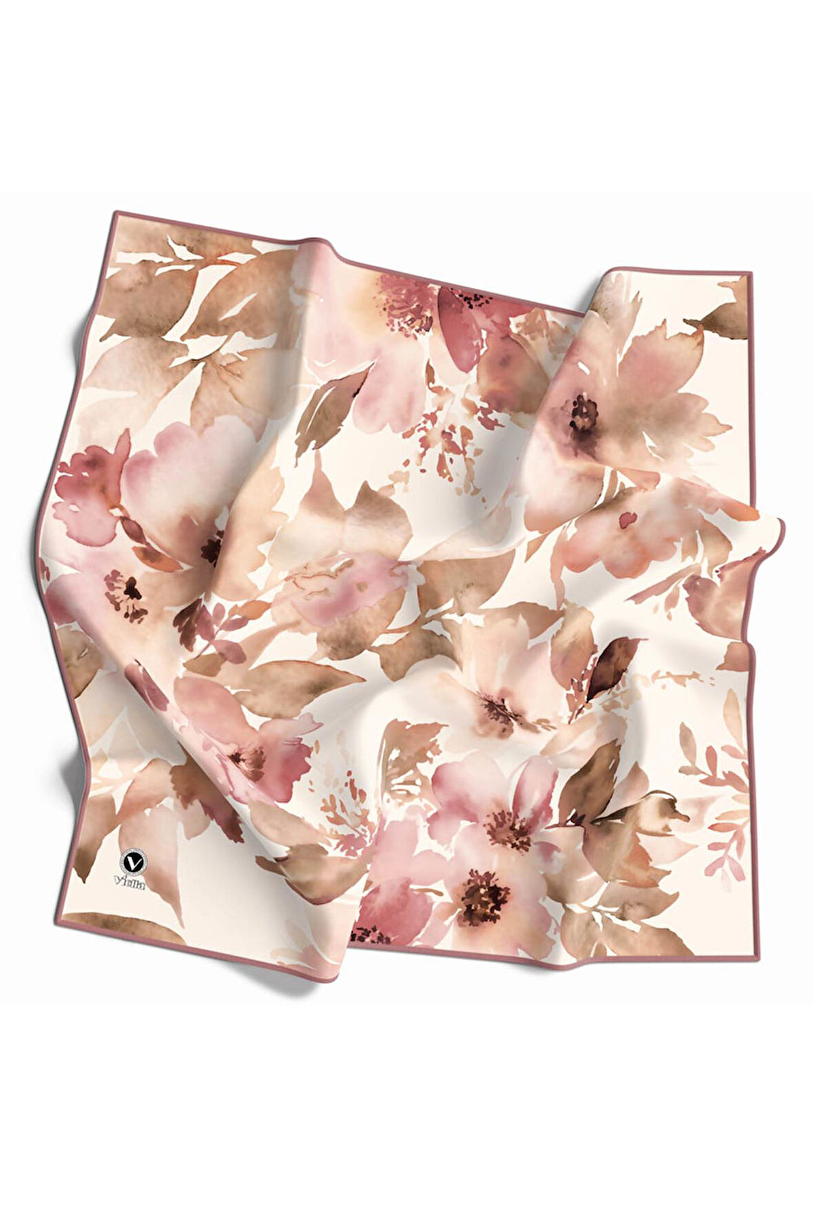 Kristal Büyük Çiçek Desenli Pudra Renkli 90x90 Eşarp (İpek İçermez) Kenar Dikiş Şekli El Dikişli