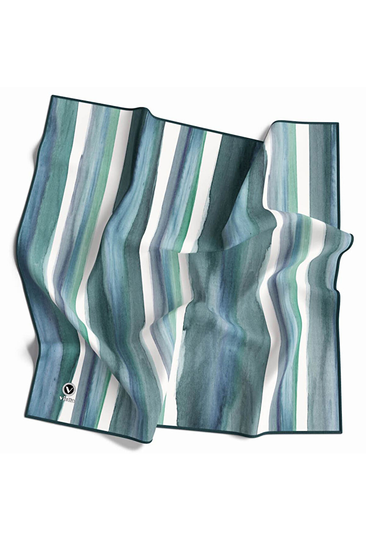 Twill Suluboya Çizgi Desenli Petrol Mavisi - Petrol Yeşili Renkli 90x90 Eşarp (İpek İçermez) Kenar Dikiş Şekli El Dikişli
