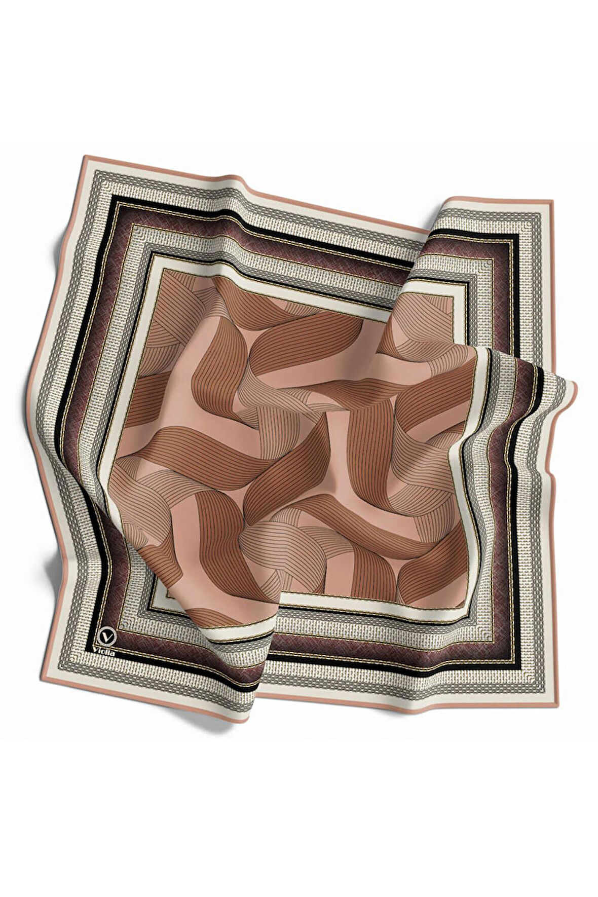 Twill Çizgi Desenli Turuncu Renkli 90x90 Eşarp (İpek İçermez) Kenar Dikiş Şekli El Dikişli