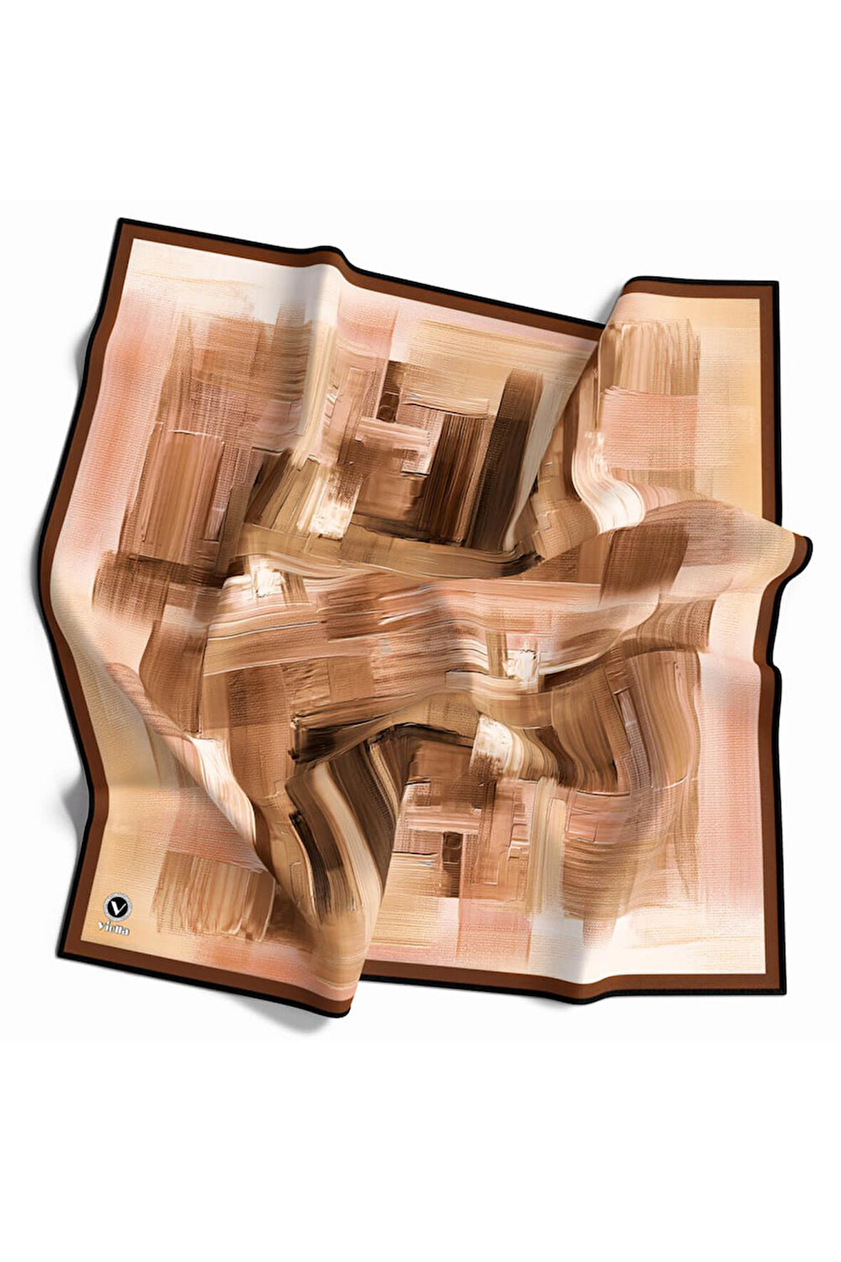 Kristal Fırça Efekti Desenli Taba Renkli 90x90 Eşarp (İpek İçermez) Kenar Dikiş Şekli El Dikişli