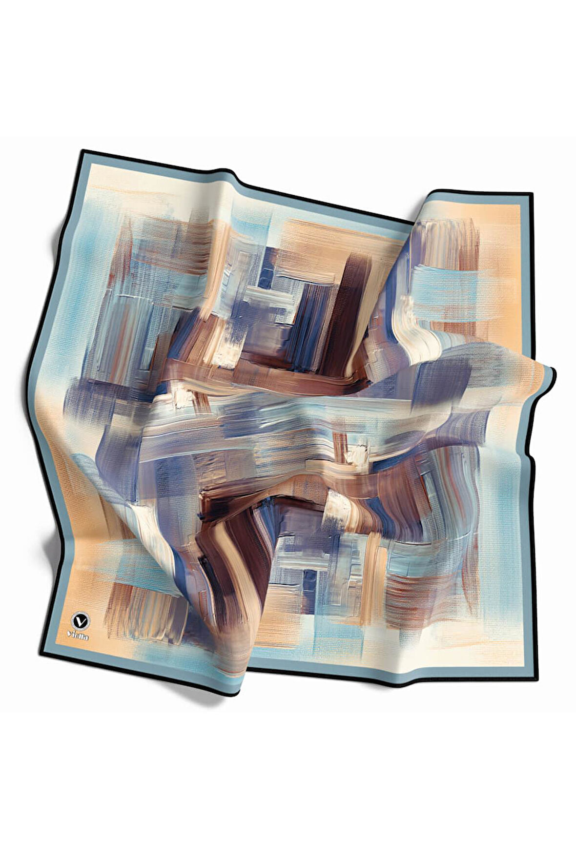 Kristal Fırça Efekti Desenli Buz Mavisi Renkli 90x90 Eşarp (İpek İçermez) Kenar Dikiş Şekli El Dikişli