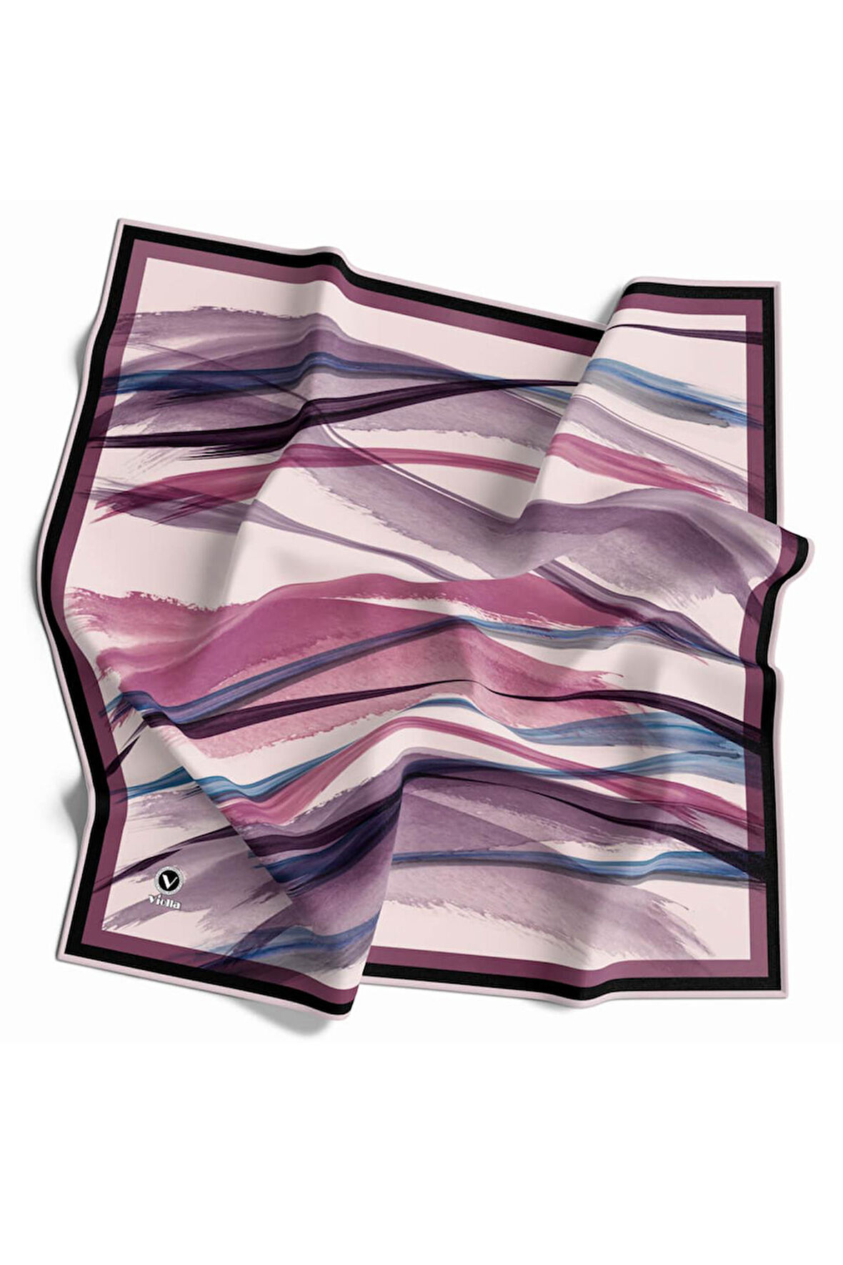 Twill Fırça Desenli Gül Kurusu - Sirke Renkli 90x90 Eşarp (İpek İçermez) Kenar Dikiş Şekli El Dikişli