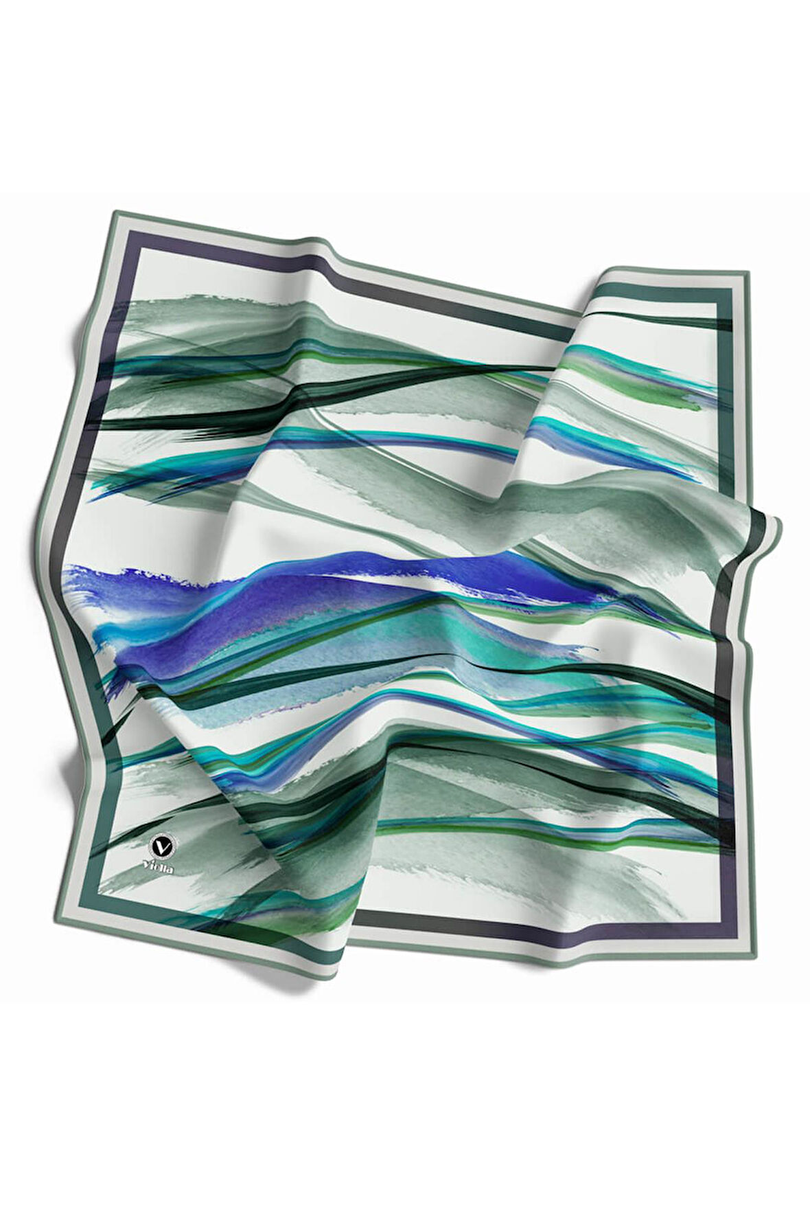 Twill Fırça Desenli Mint Yeşili - Su Yeşili Renkli 90x90 Eşarp (İpek İçermez) Kenar Dikiş Şekli El Dikişli