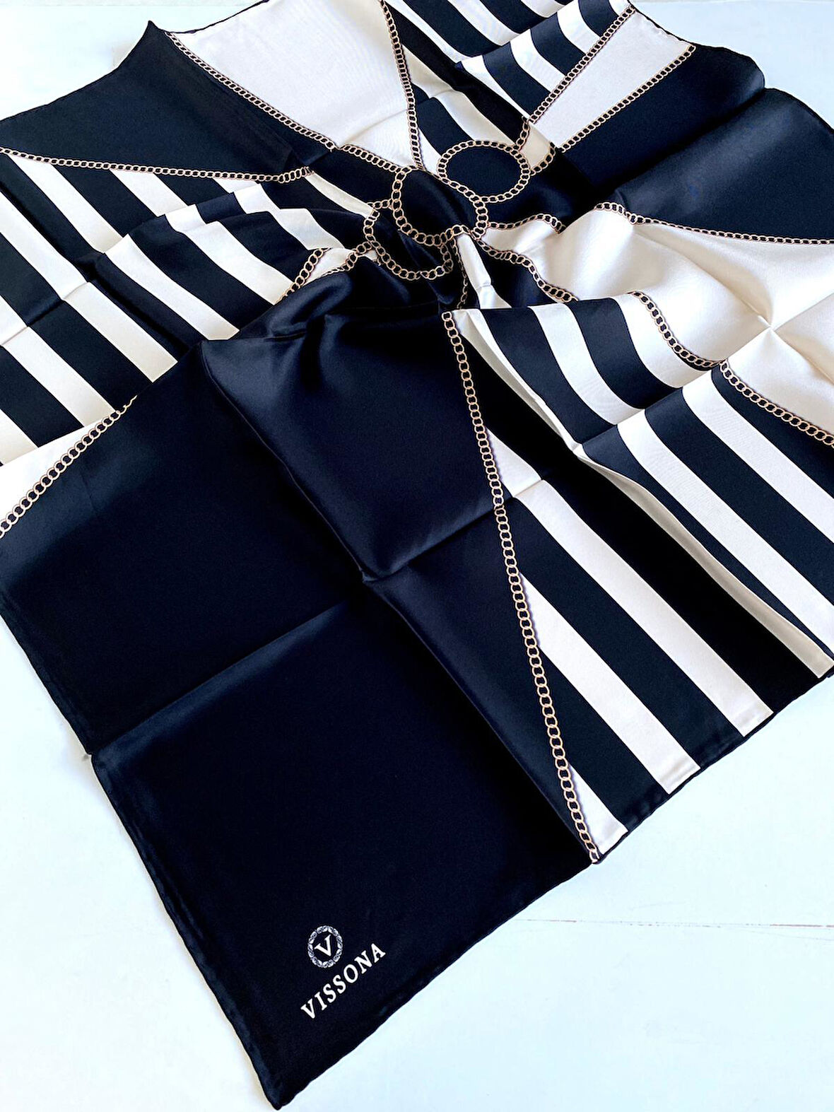 Vissona Tivil İpek Eşarp 10660-1-0001-0003 Siyah Karışık Desen