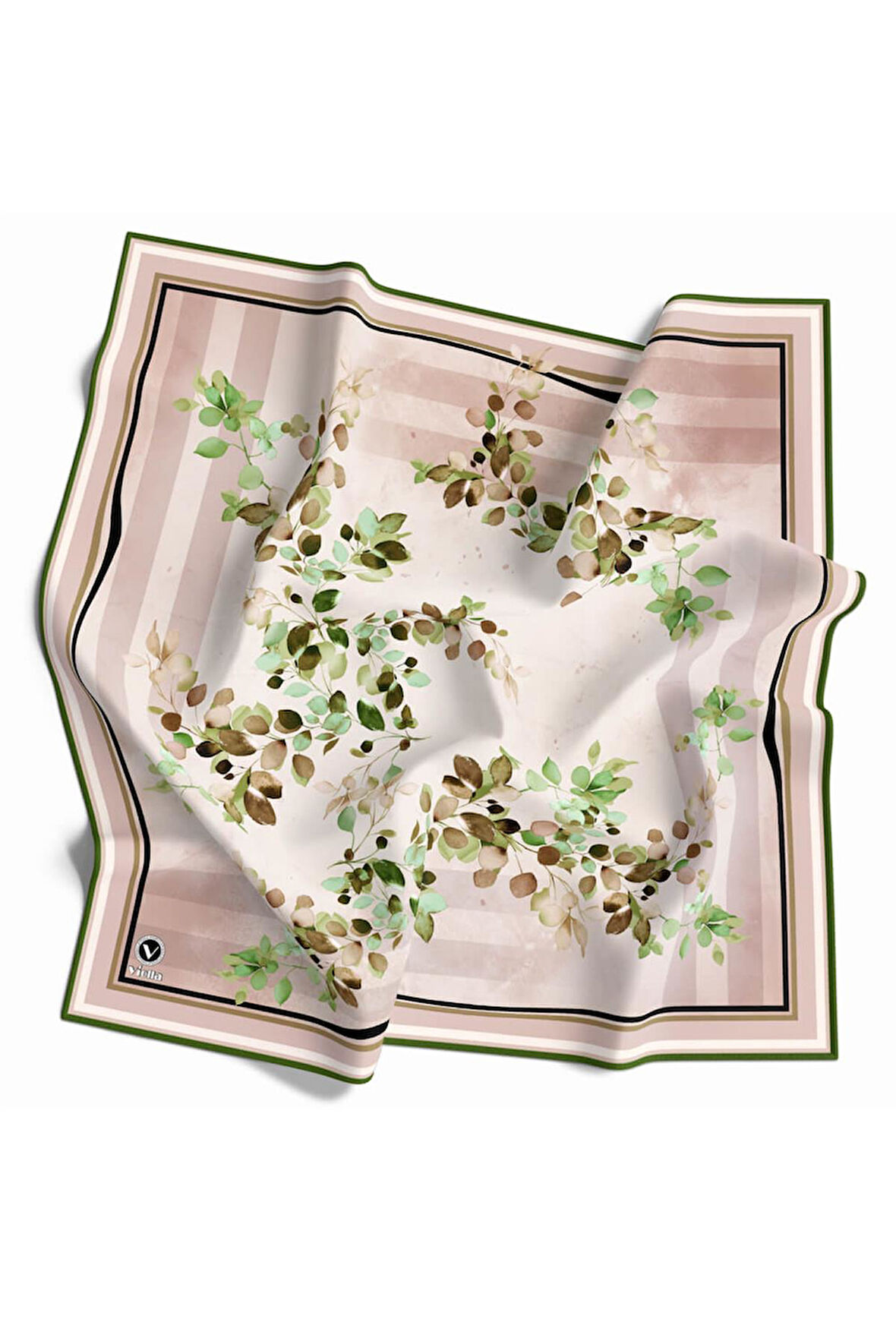 Twill Çiçek Desenli Zümrüt Yeşili Renkli 90x90 Eşarp (İpek İçermez) Kenar Dikiş Şekli El Dikişli