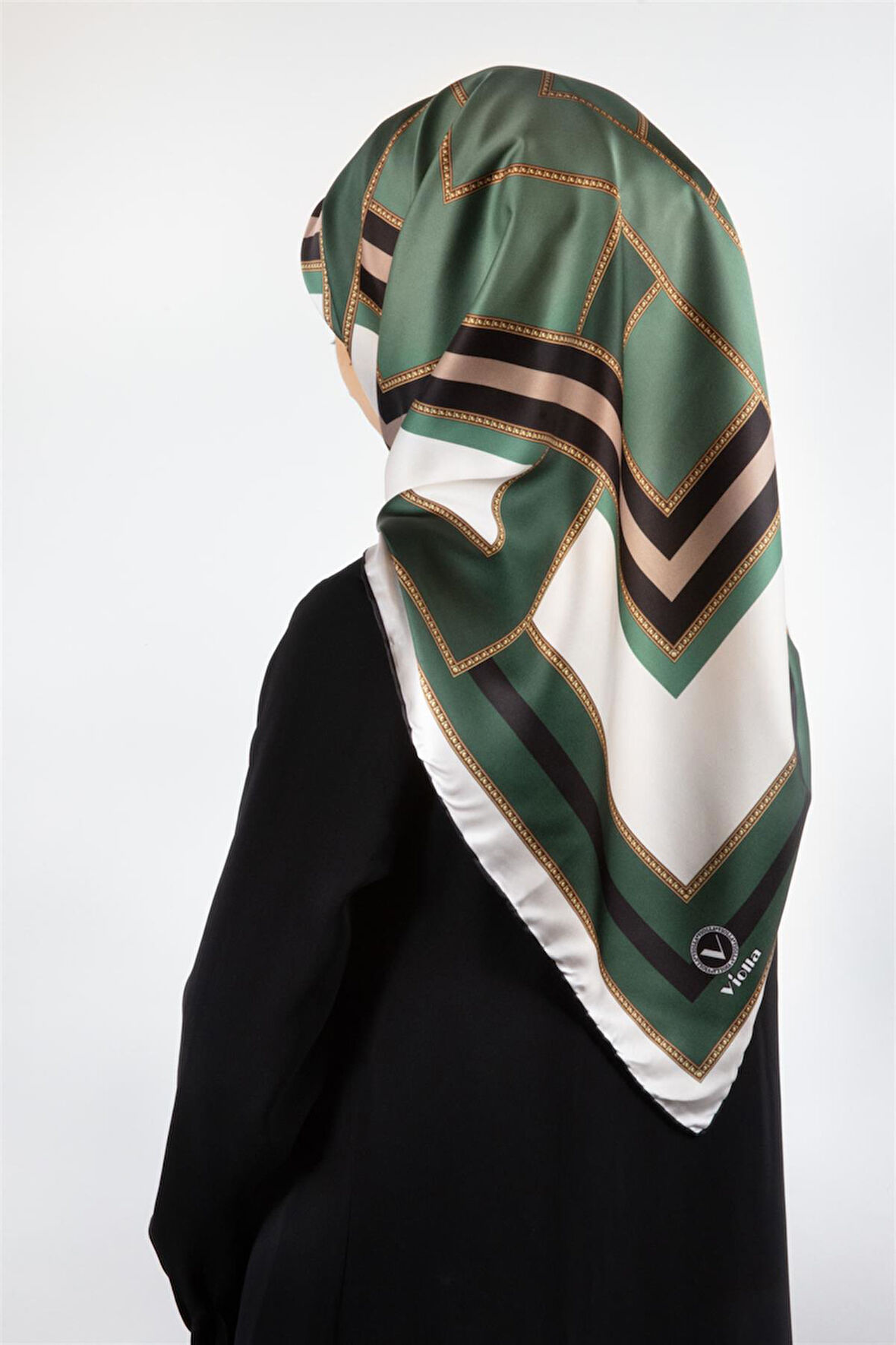 Twill Çerçeve Desenli Mint Yeşili Renkli 90x90 Eşarp (İpek İçermez) Kenar Dikiş Şekli El Dikişli