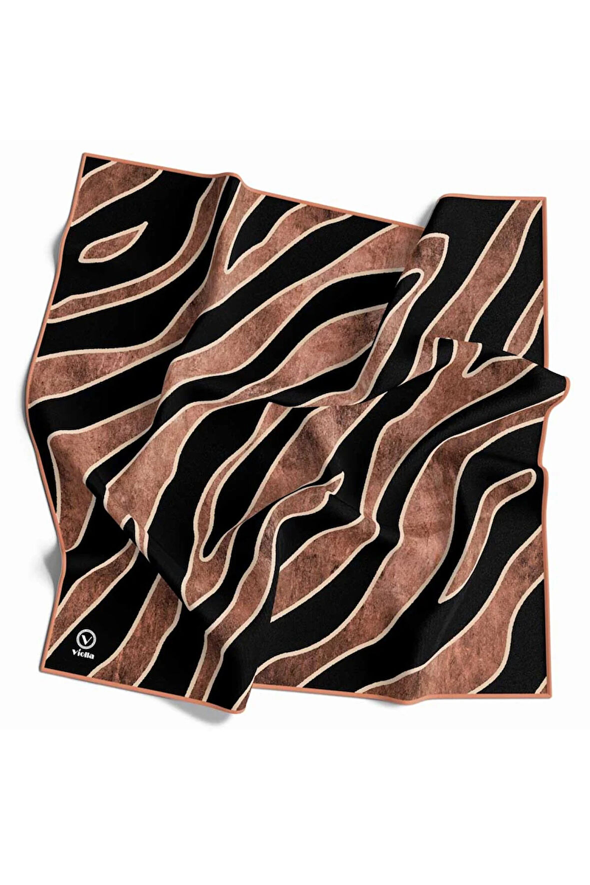 Kristal Zebra Çiçek Desenli Somon Renkli 90x90 Eşarp (İpek İçermez) Kenar Dikiş Şekli El Dikişli