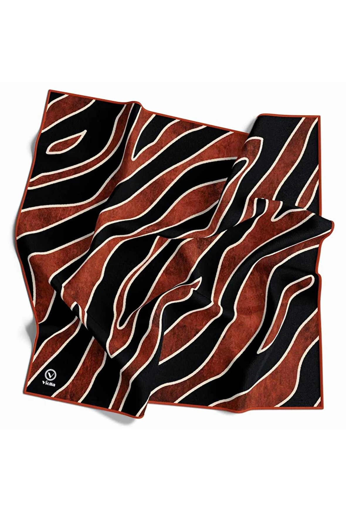 Kristal Zebra Çiçek Desenli Taba Renkli 90x90 Eşarp (İpek İçermez) Kenar Dikiş Şekli El Dikişli