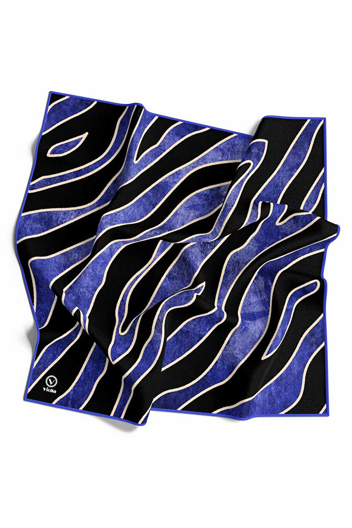 Kristal Zebra Çiçek Desenli Saks Renkli 90x90 Eşarp (İpek İçermez) Kenar Dikiş Şekli El Dikişli