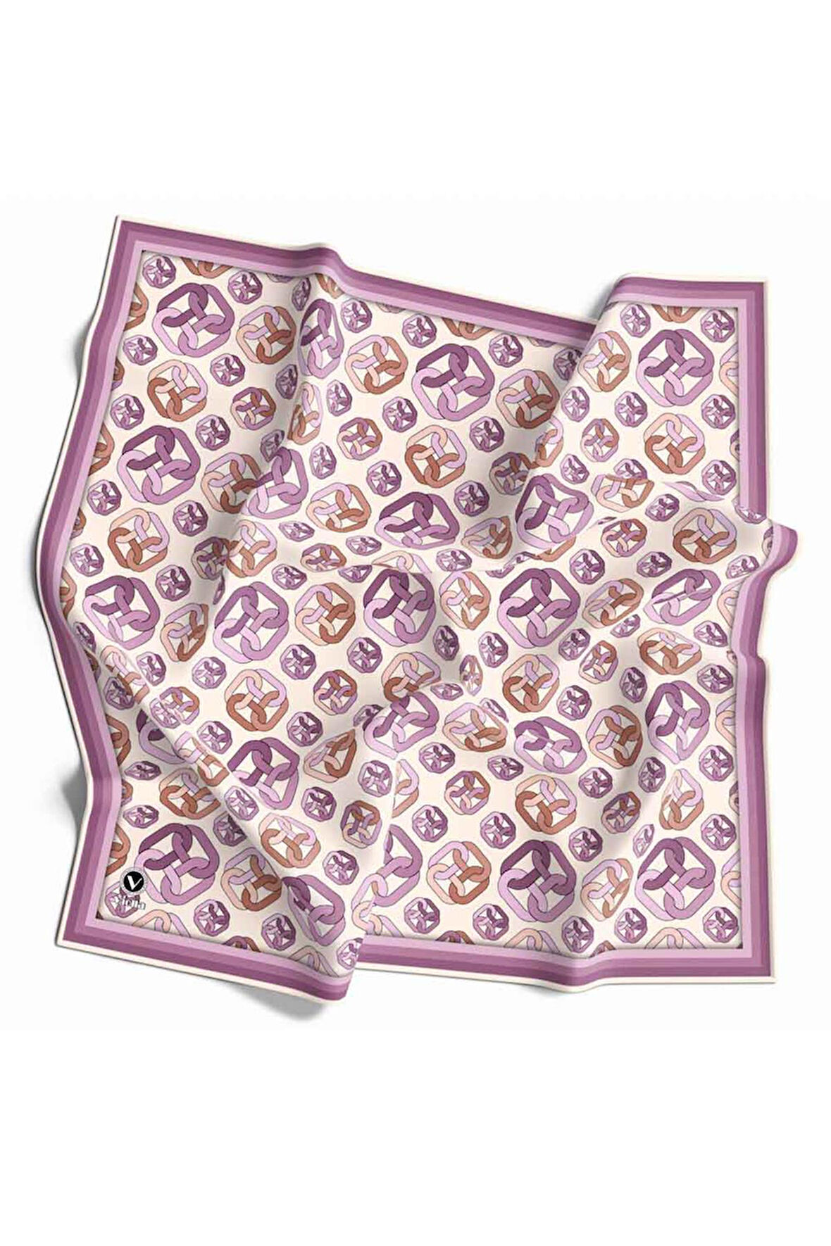 Kristal Zincir Motif Desenli Lila Renkli 90x90 Eşarp (İpek İçermez) Kenar Dikiş Şekli El Dikişli