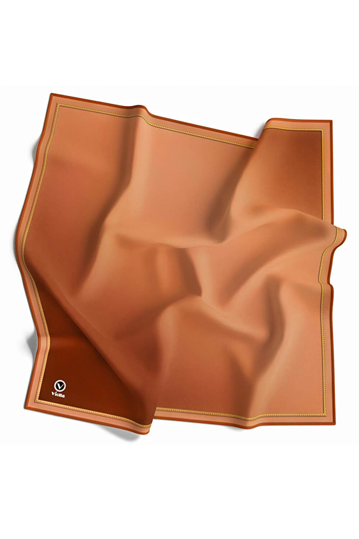 Twill Degrade Desenli Bakır Renkli 90x90 Eşarp (İpek İçermez) Kenar Dikiş Şekli El Dikişli