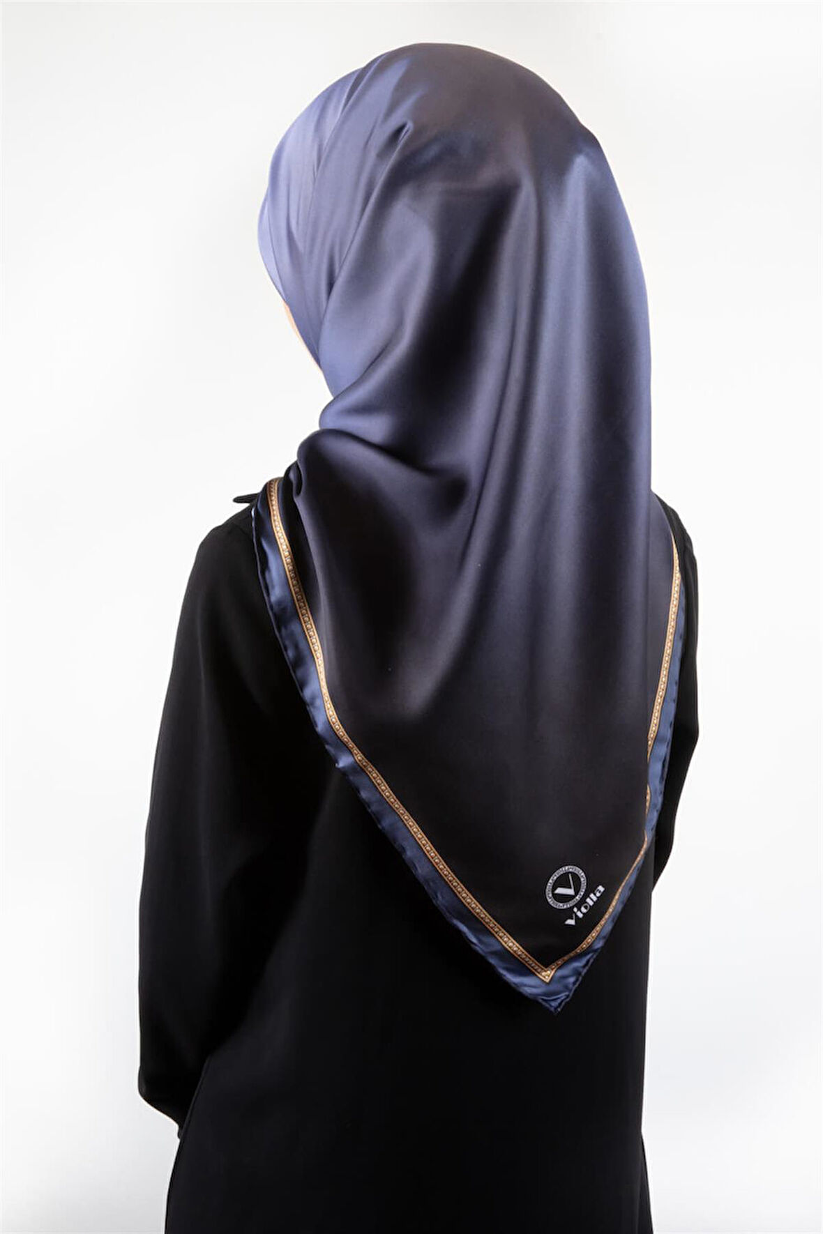 Twill Degrade Desenli İndigo Renkli 90x90 Eşarp (İpek İçermez) Kenar Dikiş Şekli El Dikişli