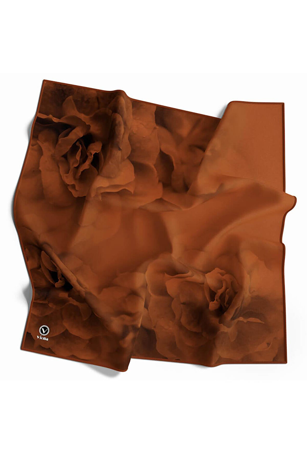 Rayon Büyük Çiçek Desenli Taba Renkli 90x90 Eşarp (İpek İçermez) Kenar Dikiş Şekli El Dikişli