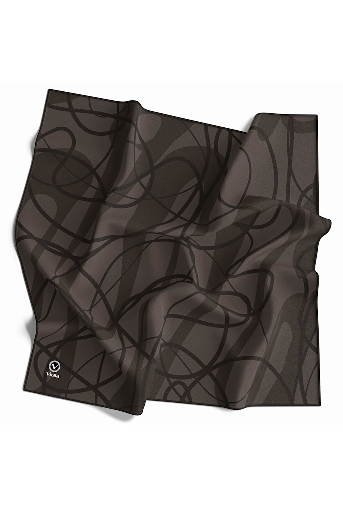 Twill Karışık Çizgi Desenli Vizon Renkli 90x90 Eşarp (İpek İçermez) Kenar Dikiş Şekli El Dikişli