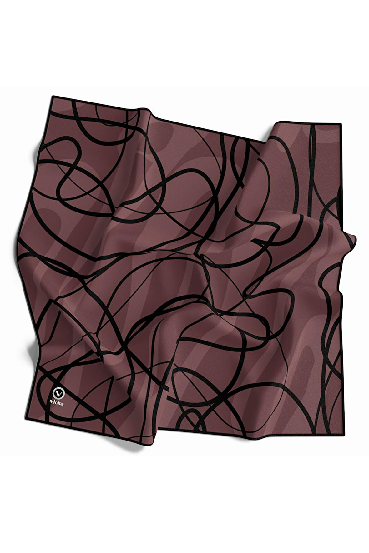 Twill Karışık Çizgi Desenli Pudra Renkli 90x90 Eşarp (İpek İçermez) Kenar Dikiş Şekli El Dikişli