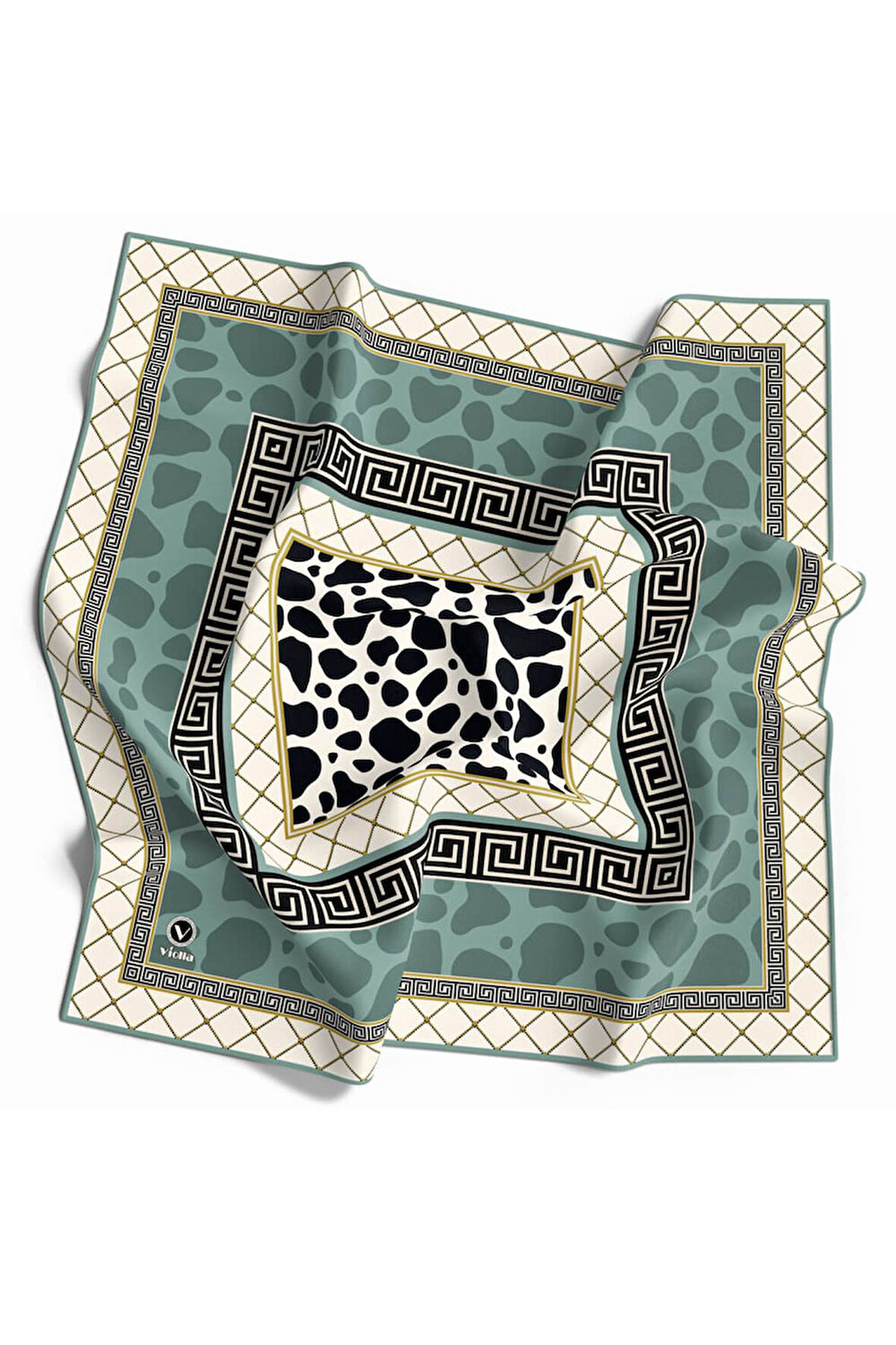 Twill Taş Desenli Mint Yeşili Renkli 90x90 Eşarp (İpek İçermez) Kenar Dikiş Şekli El Dikişli