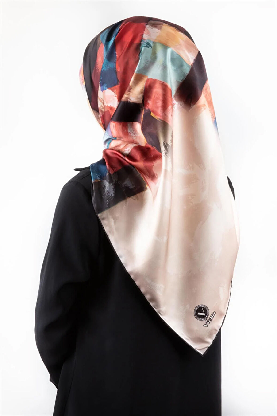 Twill Yağlı Boya Desenli Bordo Renkli 90x90 Eşarp (İpek İçermez) Kenar Dikiş Şekli El Dikişli