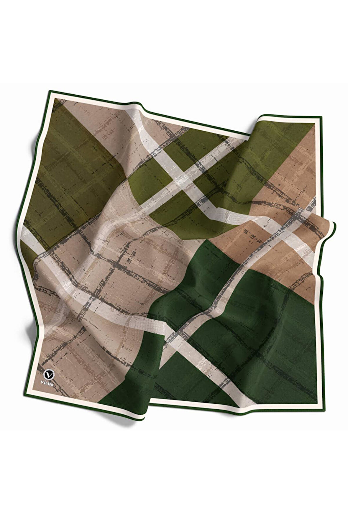 Twill Eskitme Desenli Zümrüt Yeşili Renkli 90x90 Eşarp (İpek İçermez) Kenar Dikiş Şekli El Dikişli