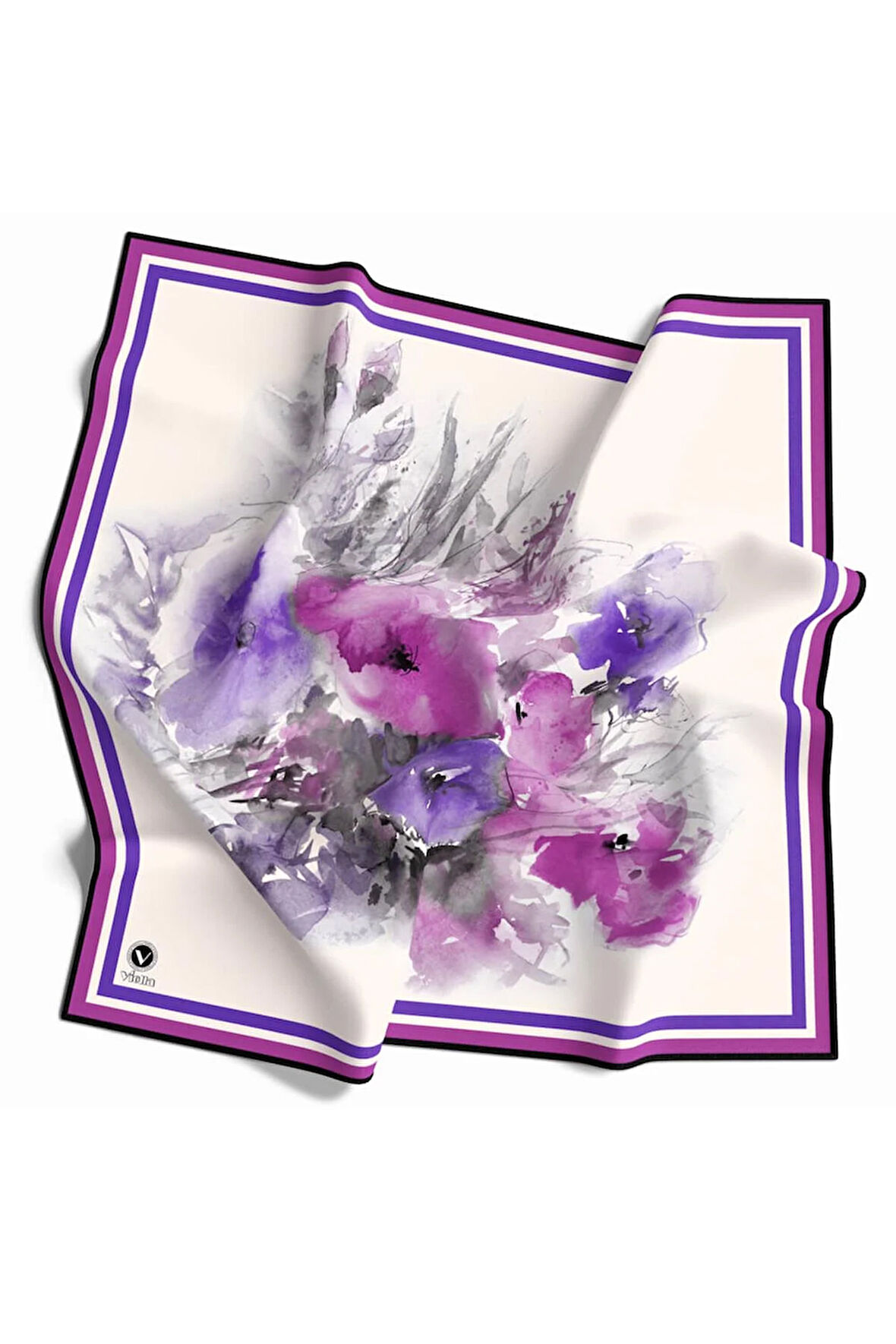 Rayon Zincir Desenli Mürdüm Renkli 90x90 Eşarp (İpek İçermez) Kenar Dikiş Şekli El Dikişli