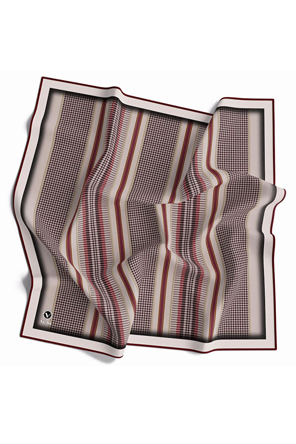 Twill Kazayaklı Şerit Desenli Bej Renkli 90x90 Eşarp (İpek İçermez) Kenar Dikiş Şekli El Dikişli