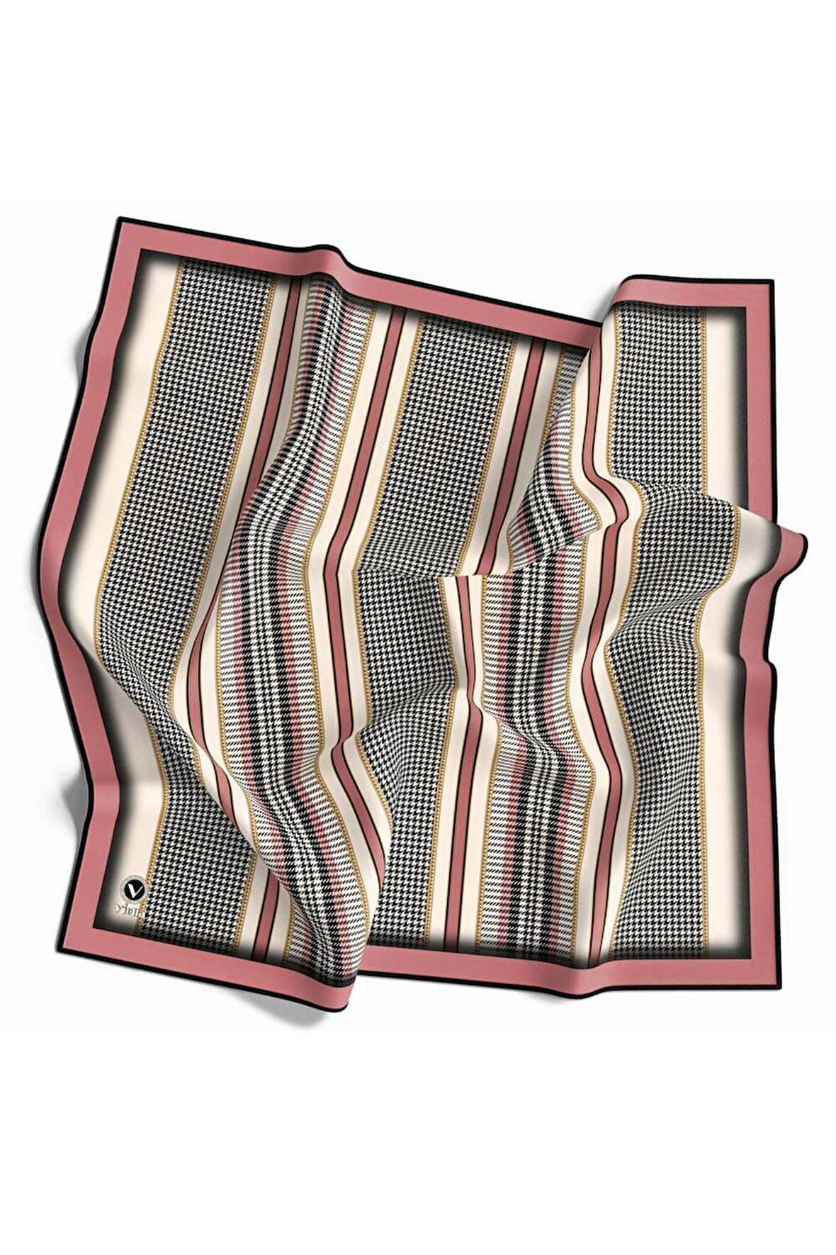 Twill Kazayaklı Şerit Desenli Pudra Renkli 90x90 Eşarp (İpek İçermez) Kenar Dikiş Şekli El Dikişli