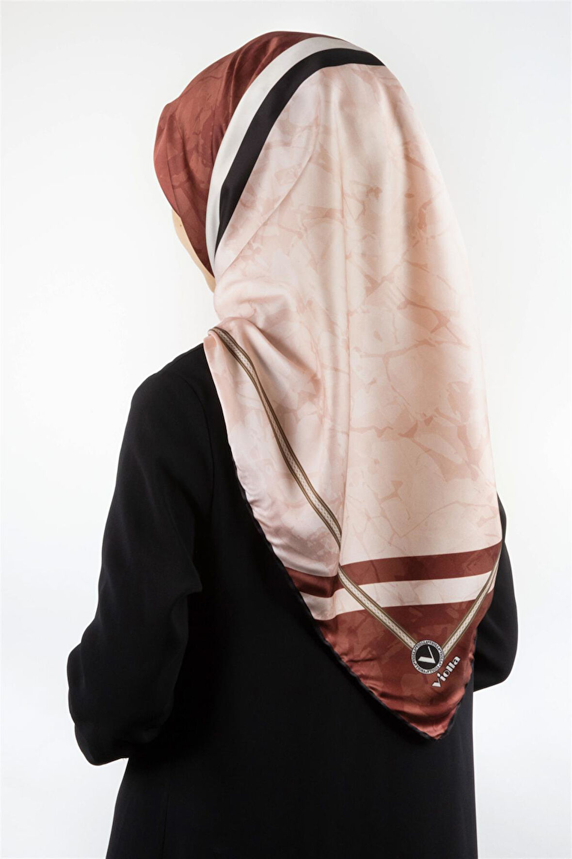 Twill Mermer Desenli Taba Renkli 90x90 Eşarp (İpek İçermez) Kenar Dikiş Şekli El Dikişli