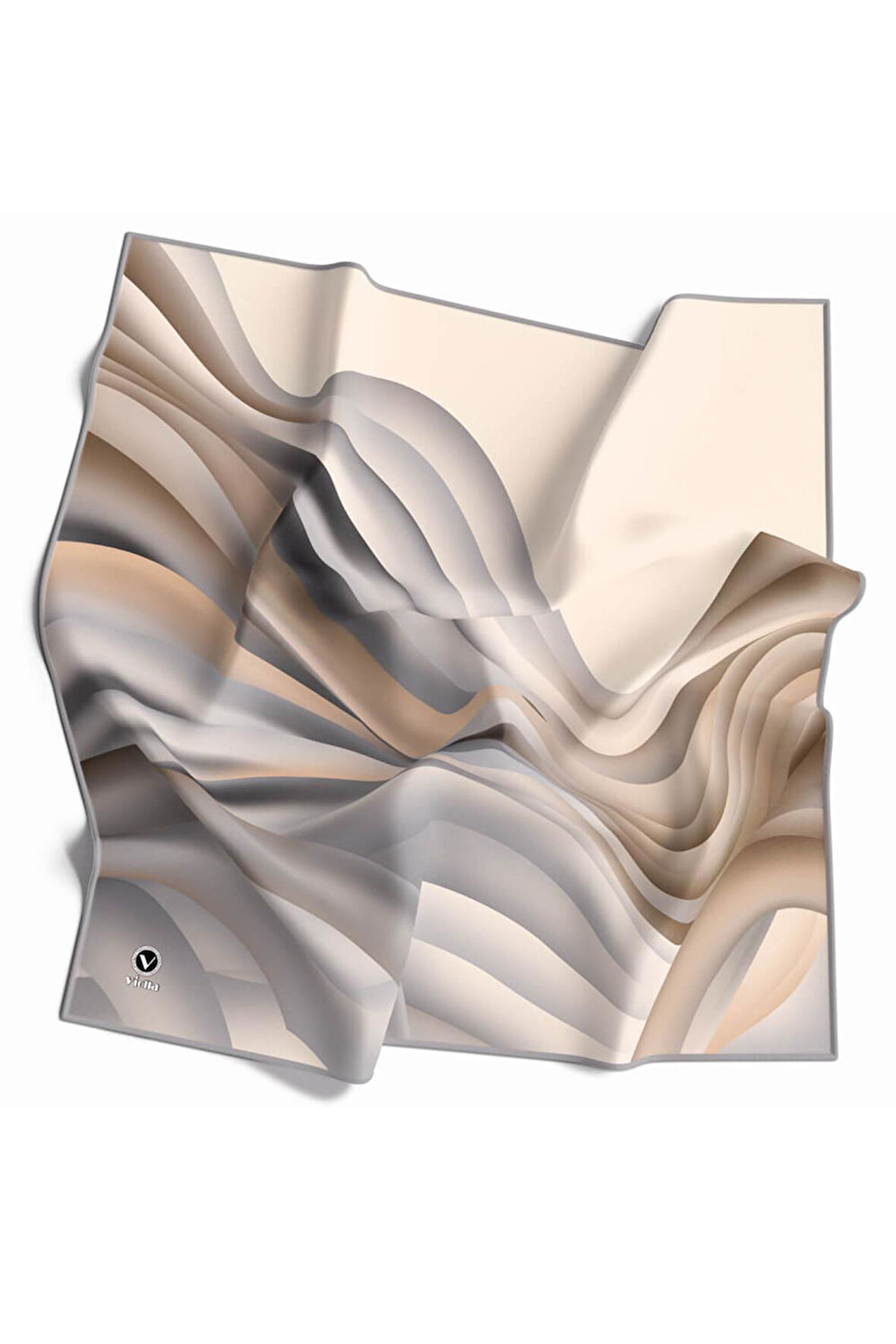 Kristal Geometrik Desenli Gri Renkli 90x90 Eşarp (İpek İçermez) Kenar Dikiş Şekli El Dikişli