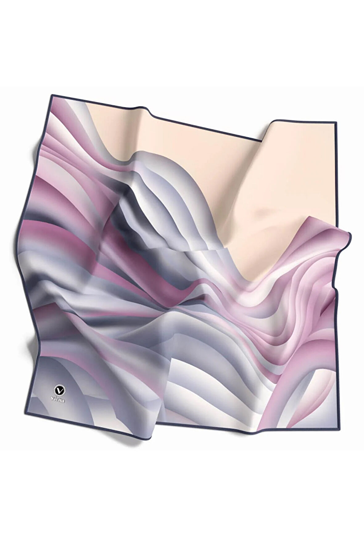 Kristal Geometrik Desenli İndigo Renkli 90x90 Eşarp (İpek İçermez) Kenar Dikiş Şekli El Dikişli