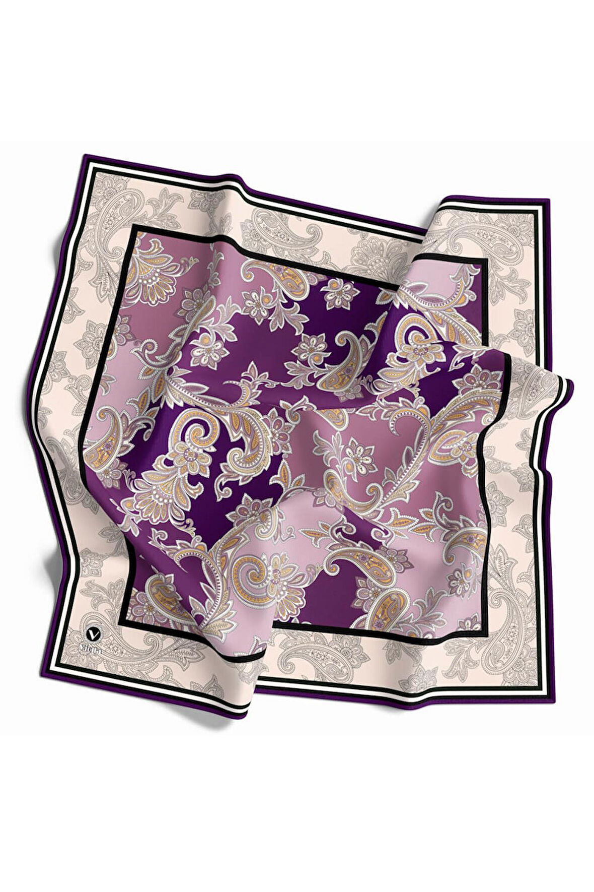 Kristal Şal Desenli Mor Renkli 90x90 Eşarp (İpek İçermez) Kenar Dikiş Şekli El Dikişli