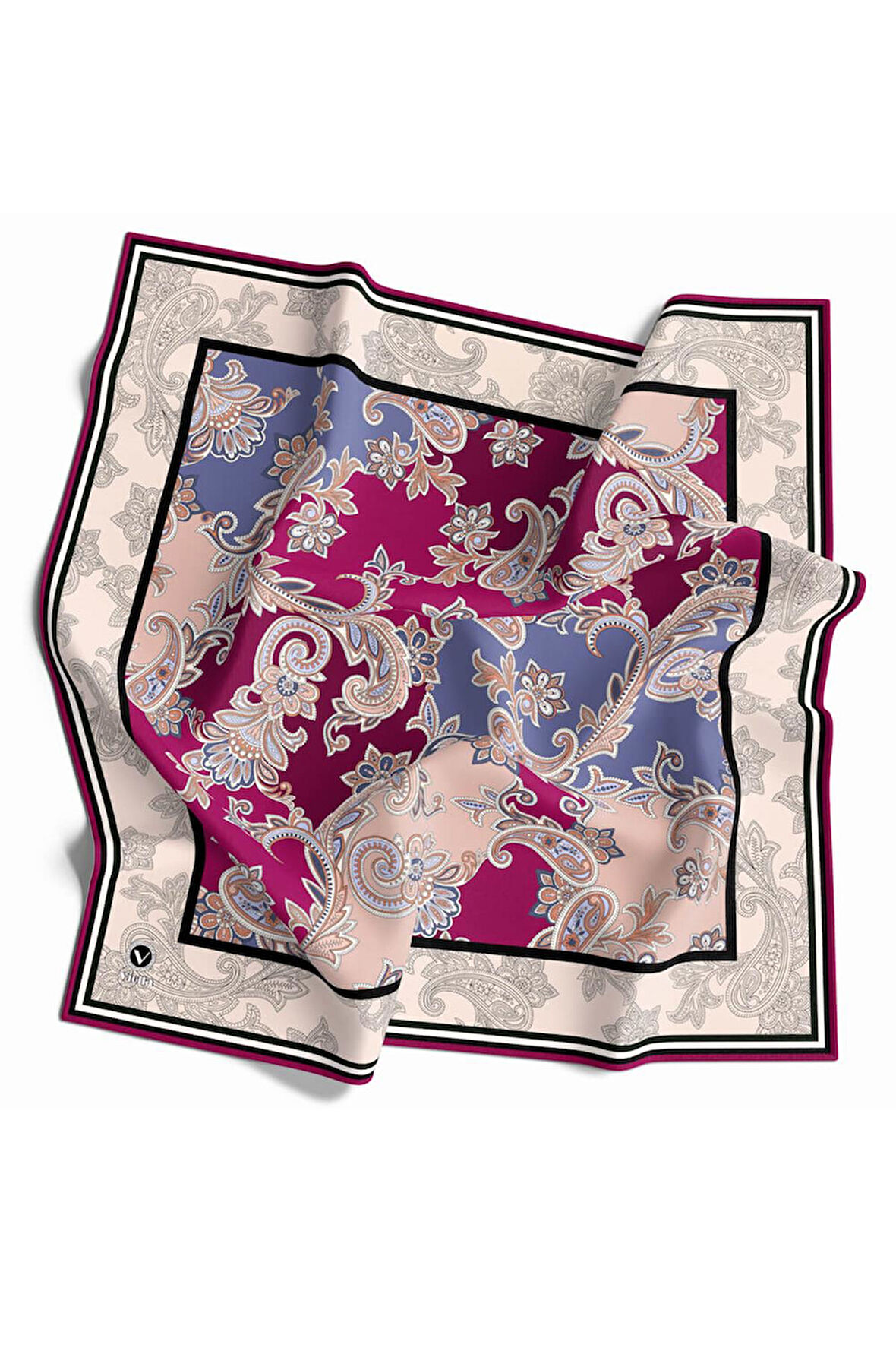 Kristal Şal Desenli Mürdüm Renkli 90x90 Eşarp (İpek İçermez) Kenar Dikiş Şekli El Dikişli