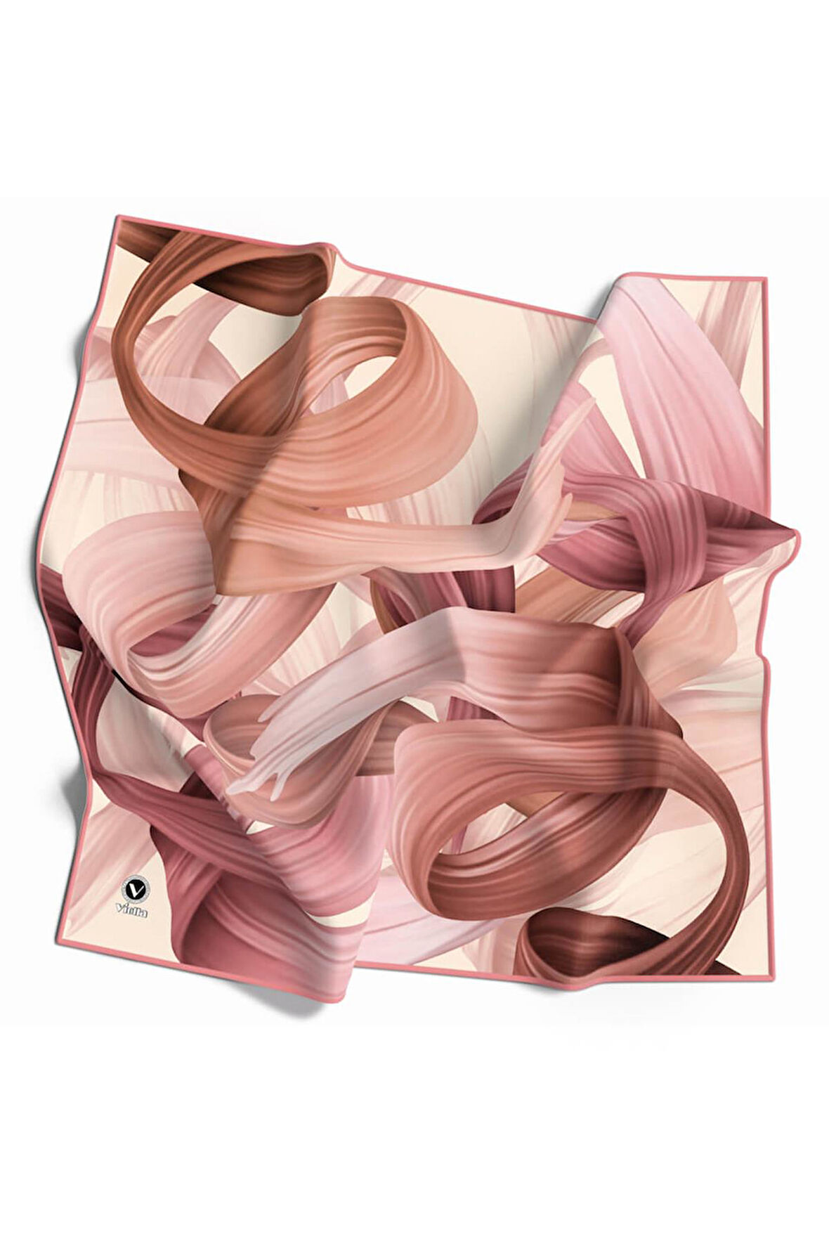 Kristal Helezon Desenli Somon - Pudra Renkli 90x90 Eşarp (İpek İçermez) Dikim Şekli : El Dikişi