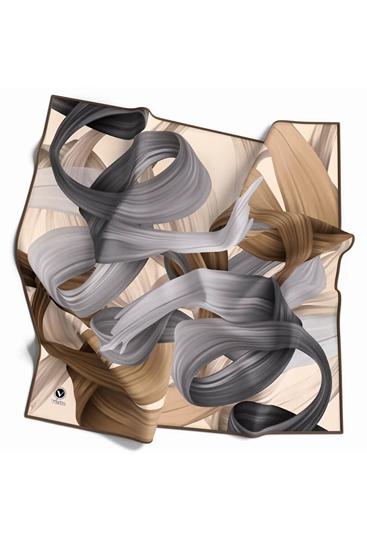 Kristal Helezon Desenli Gri - Bej Renkli 90x90 Eşarp (İpek İçermez) Dikim Şekli : El Dikişi