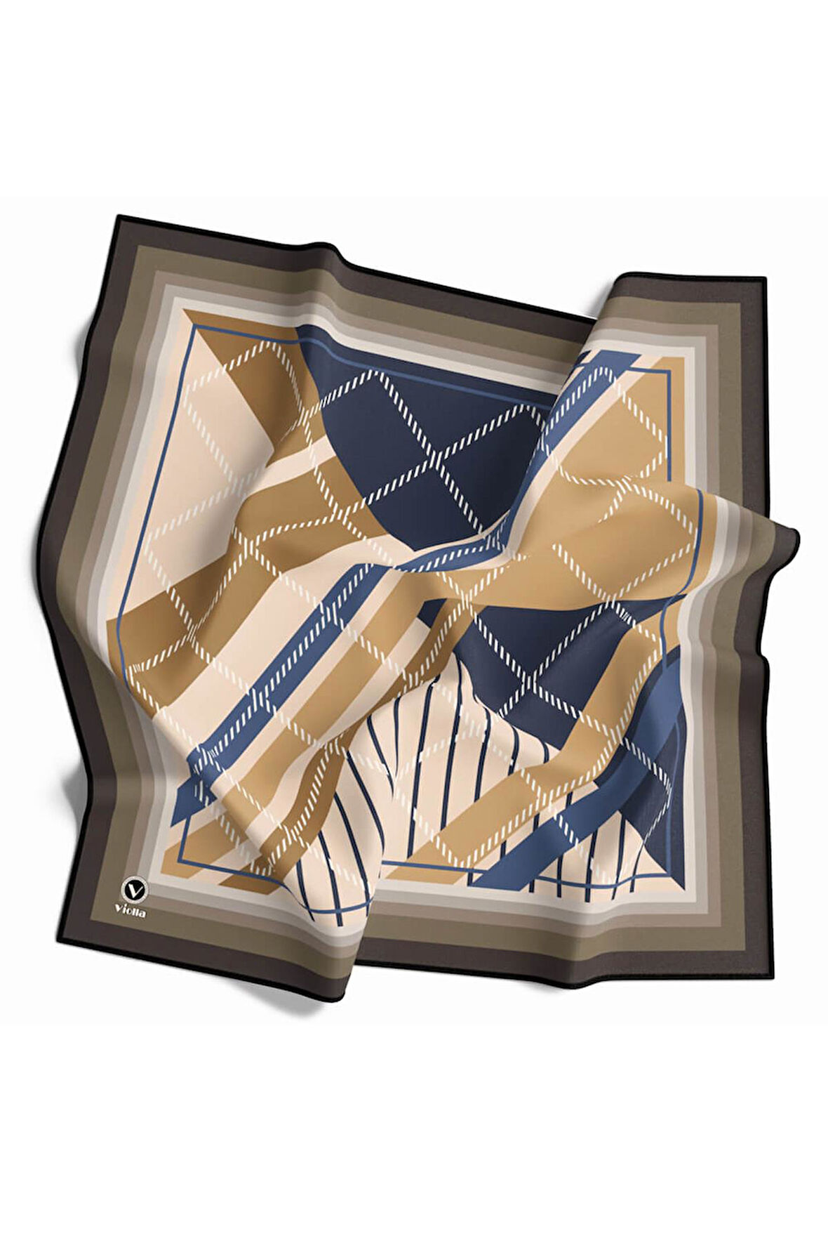 Soft Bordürlü Ekose Desenli Sarı Renkli 90x90 Eşarp (İpek İçermez) Kenar Dikiş Şekli El Dikişli