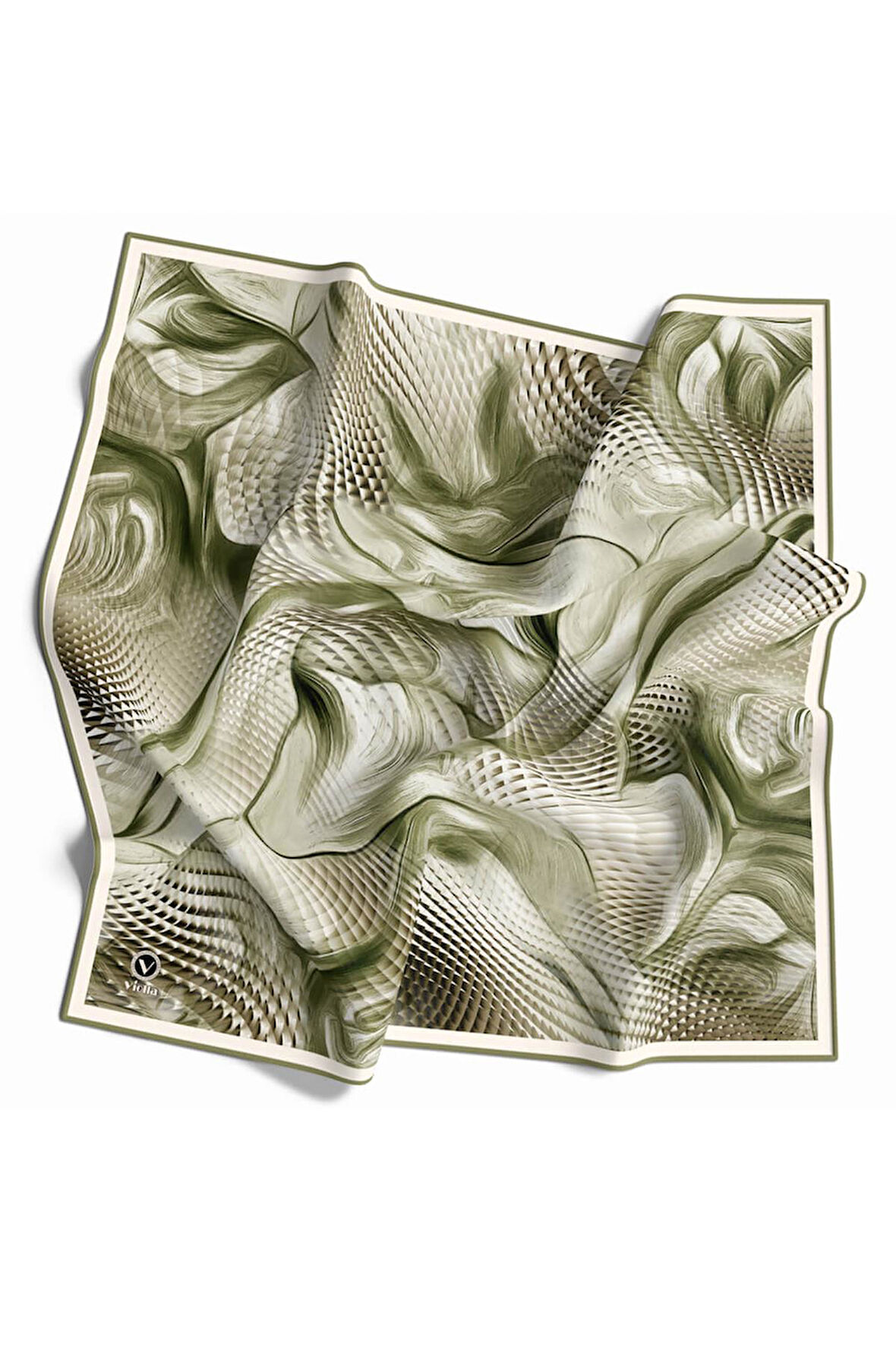 Twill Geometrik Ve Dalga Desenli Mint Yeşili Renkli 90x90 Eşarp (İpek İçermez) Dikim Şekli : El Dikişi