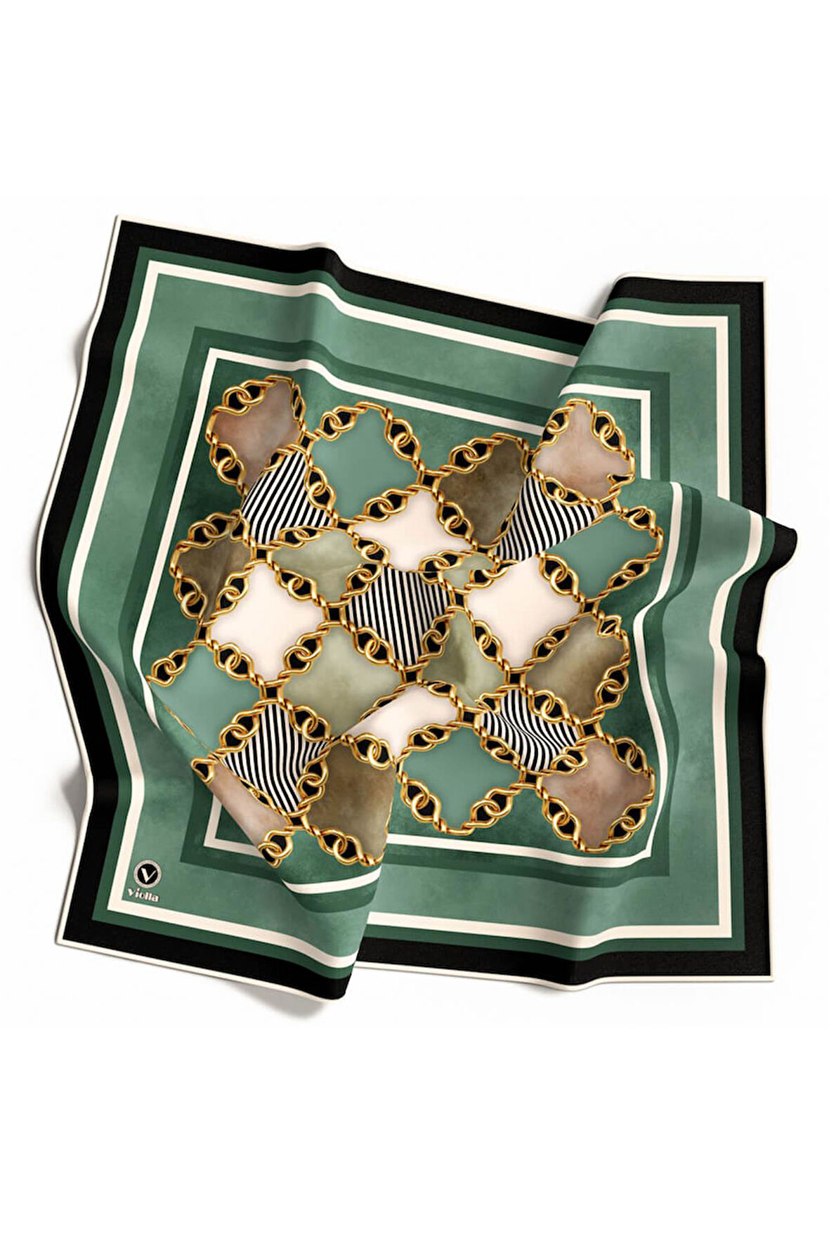 Twill Zincirli Geometrik Desenli Mint Yeşili Renkli 90x90 Eşarp (İpek İçermez) Dikim Şekli : El Dikişi