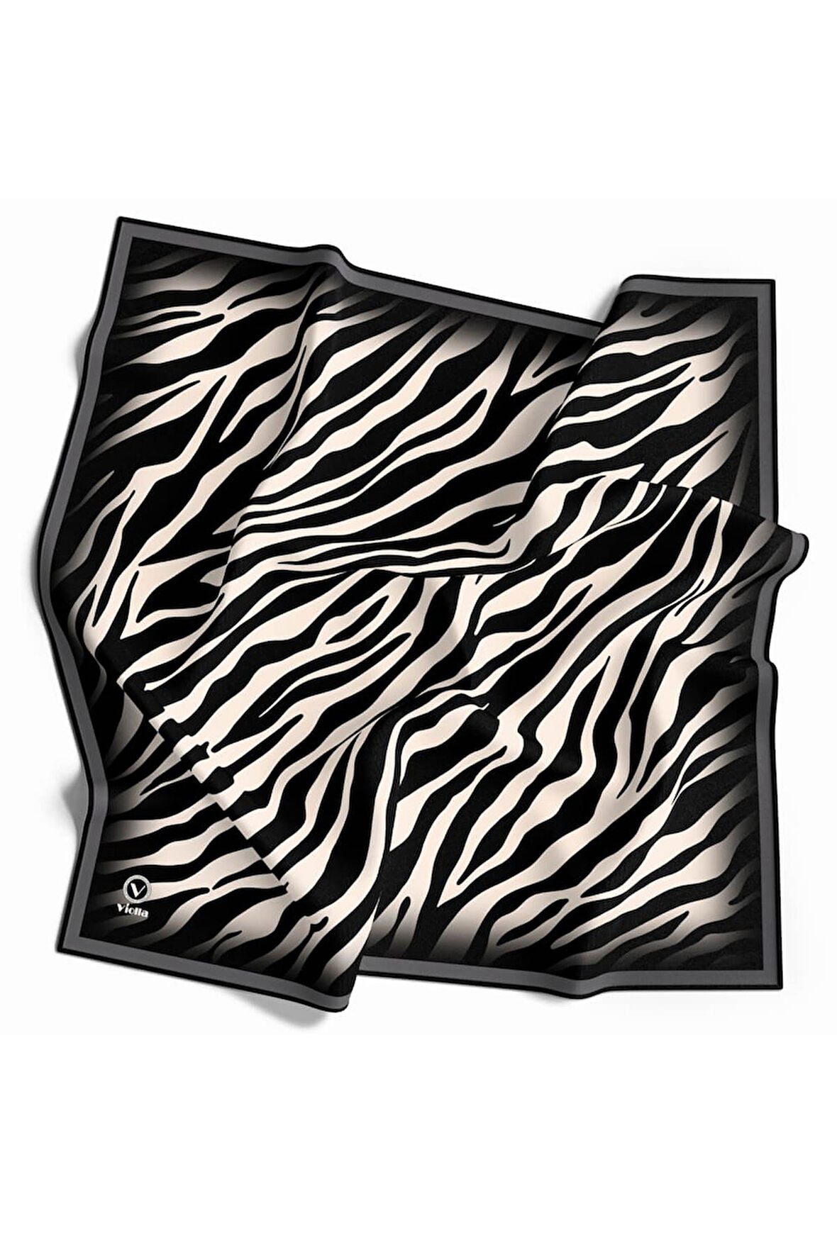 Twill Zebra Desenli Krem - Gri Renkli 90x90 Eşarp (İpek İçermez) Dikim Şekli : El Dikişi
