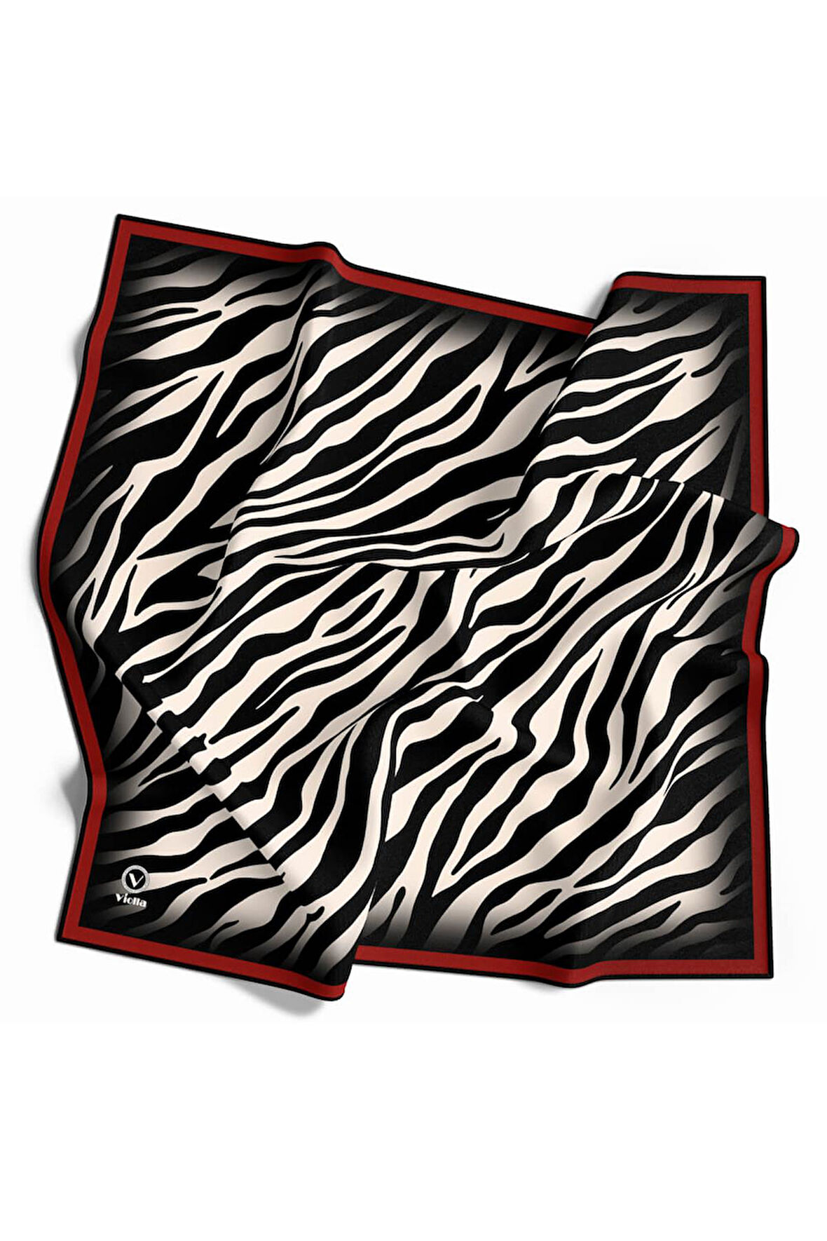 Twill Zebra Desenli Kırmızı Renkli 90x90 Eşarp (İpek İçermez) Dikim Şekli : El Dikişi