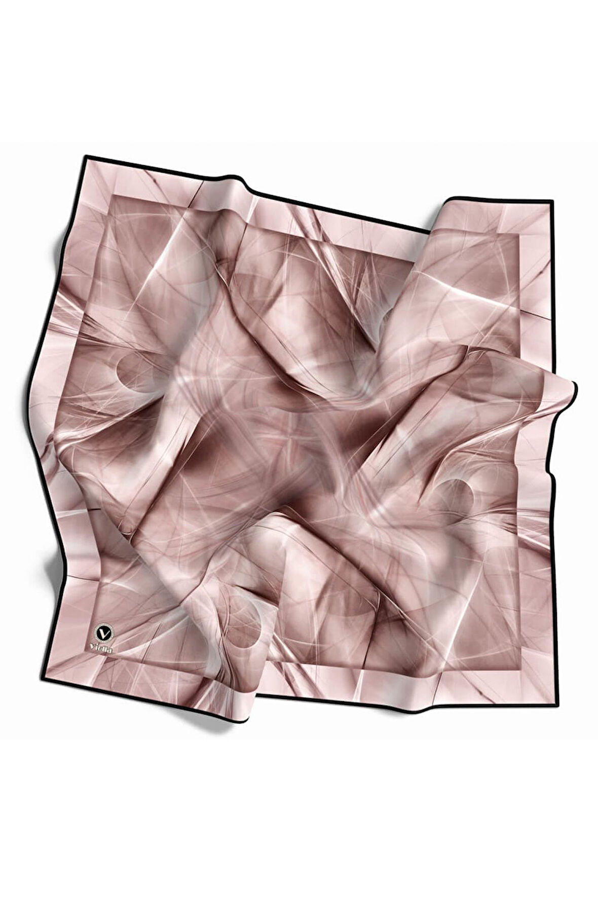 Twill Soyut Desenli Pudra Renkli 90x90 Eşarp (İpek İçermez) Dikim Şekli : El Dikişi