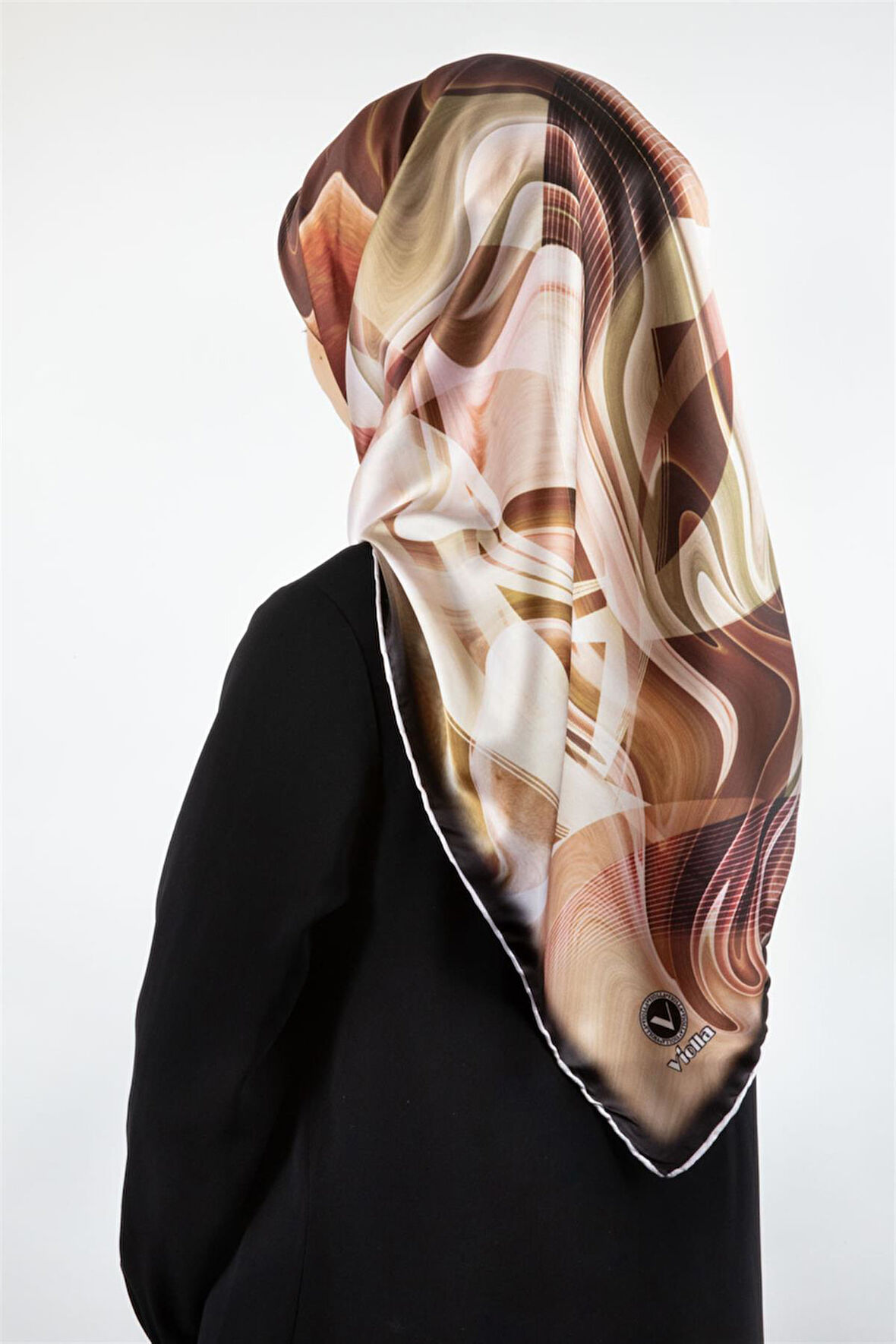 Twill Soyut Dalga Desenli Hardal Renkli 90x90 Eşarp (İpek İçermez) Dikim Şekli : El Dikişi